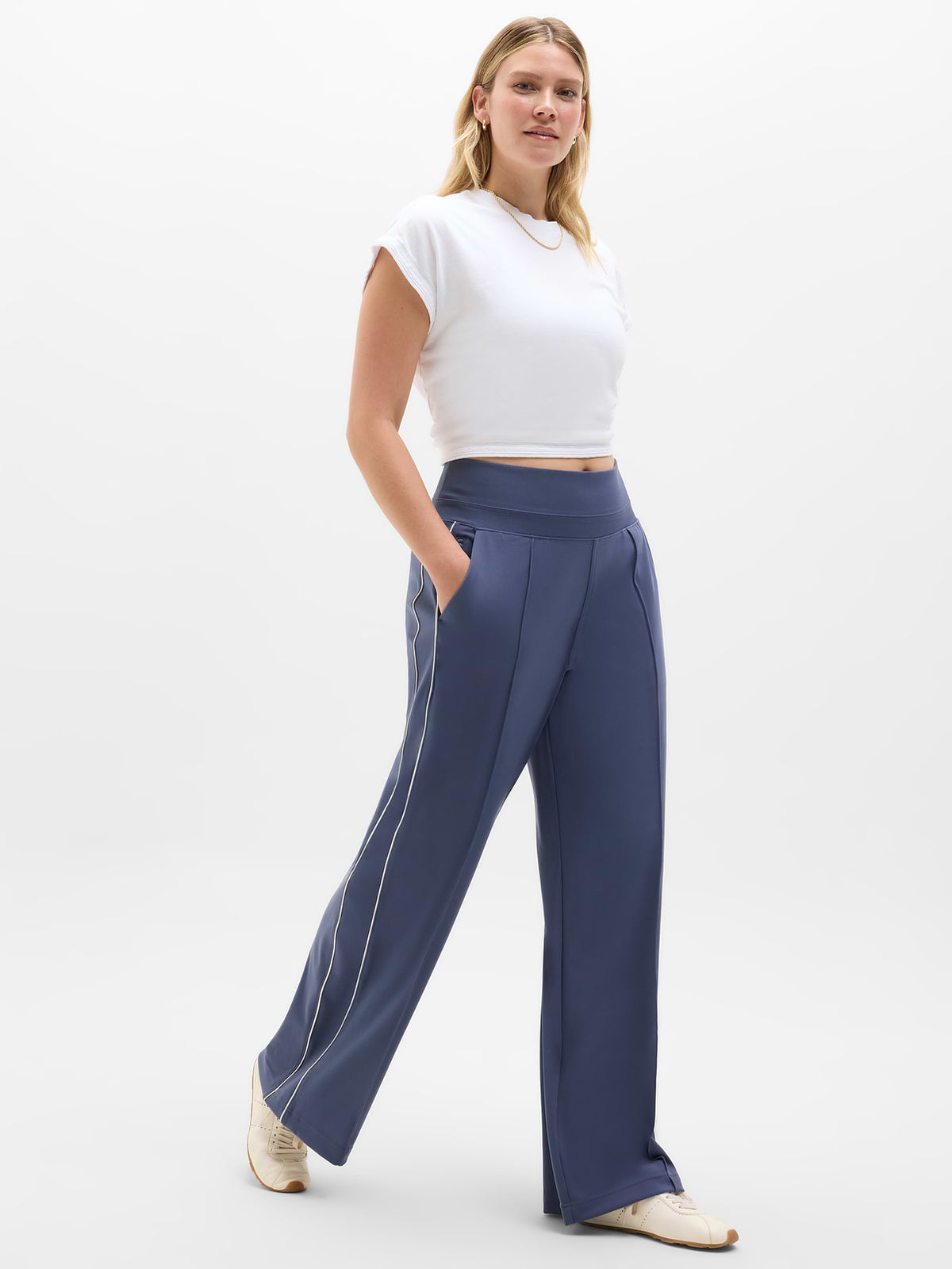 Venice High Rise Track Stripe Wide Leg Pant - Celestial