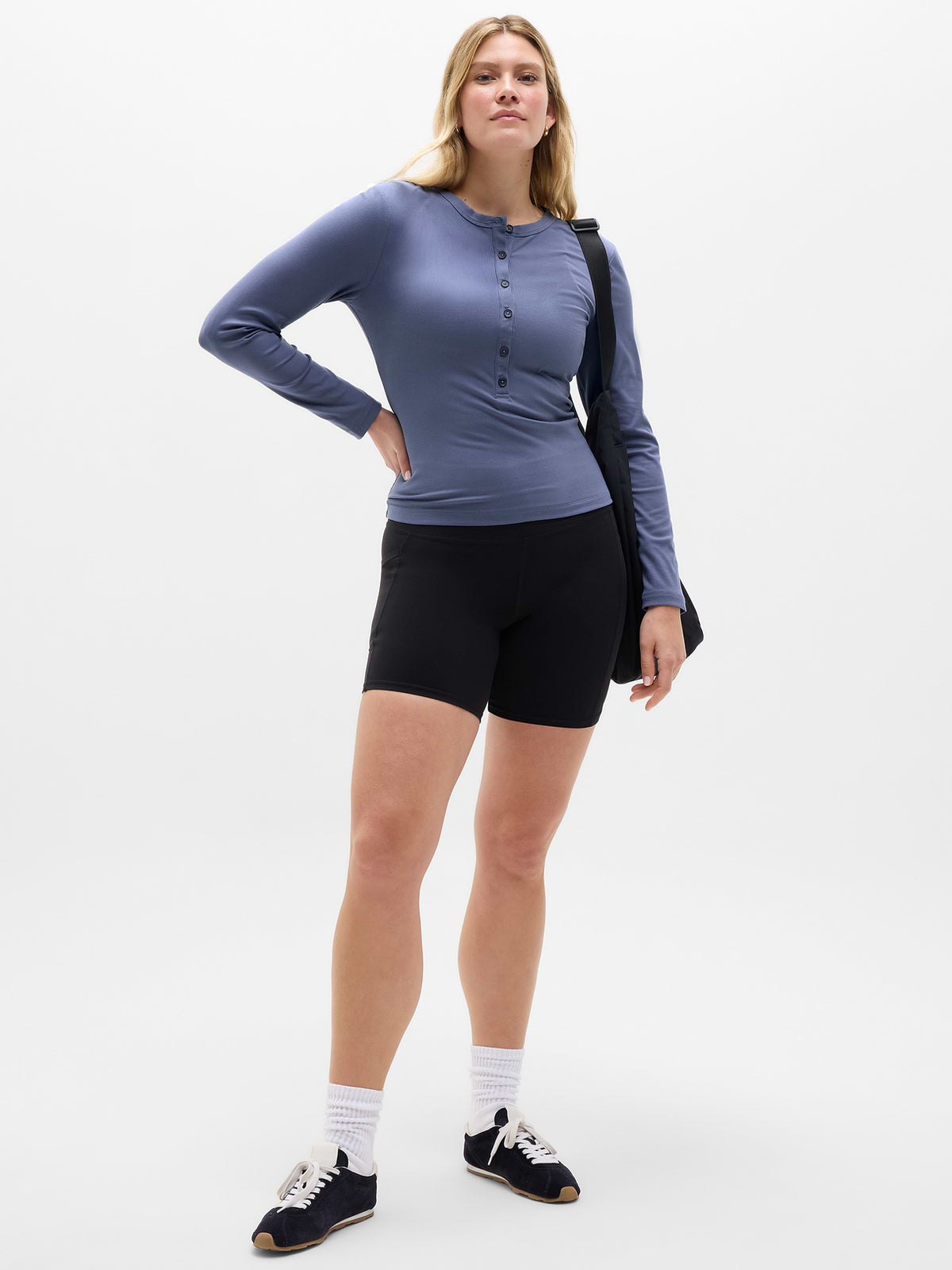 Signature Rib Long Sleeve Henley Top - Celestial