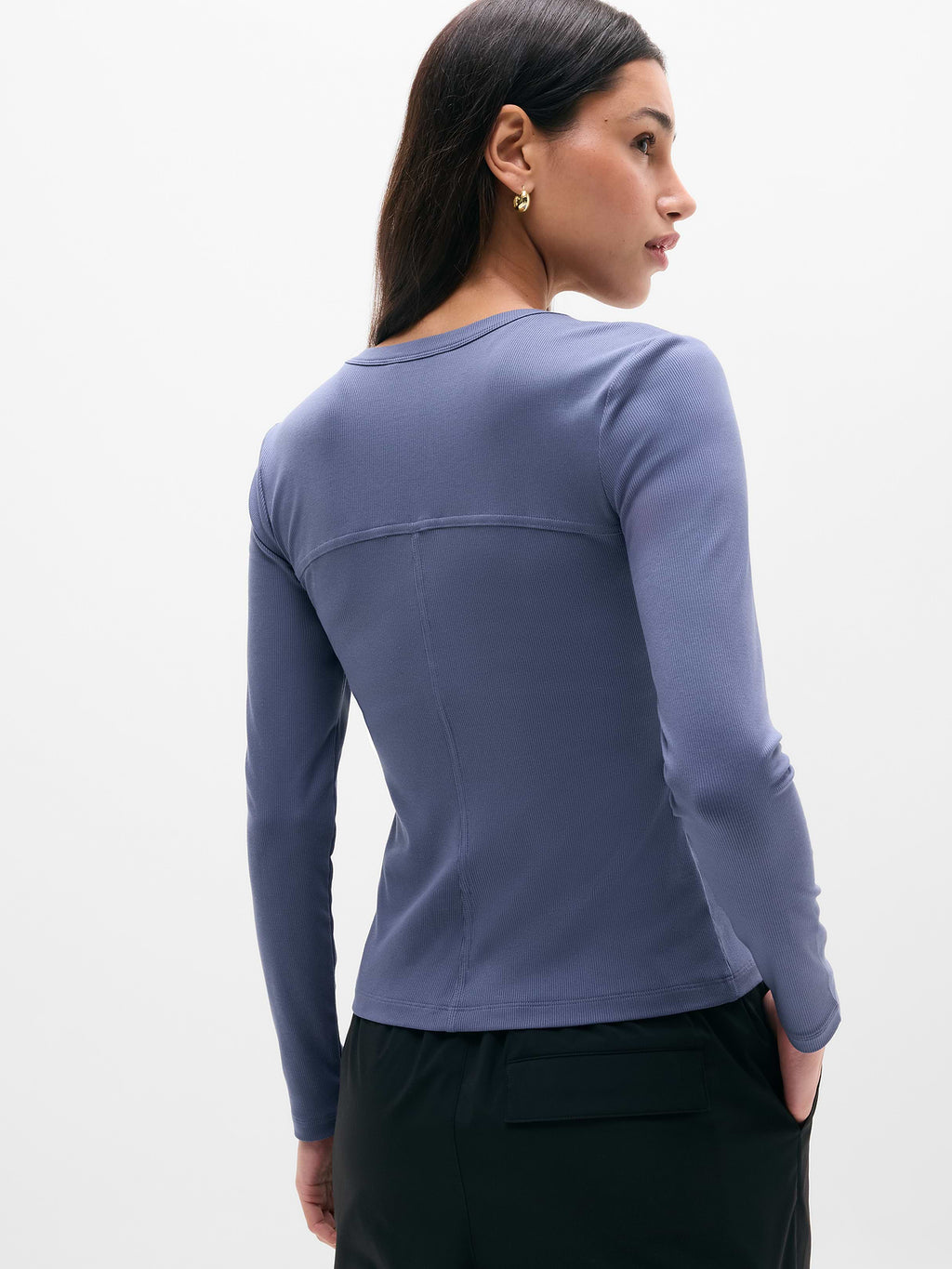 Signature Rib Long Sleeve Henley Top - Celestial