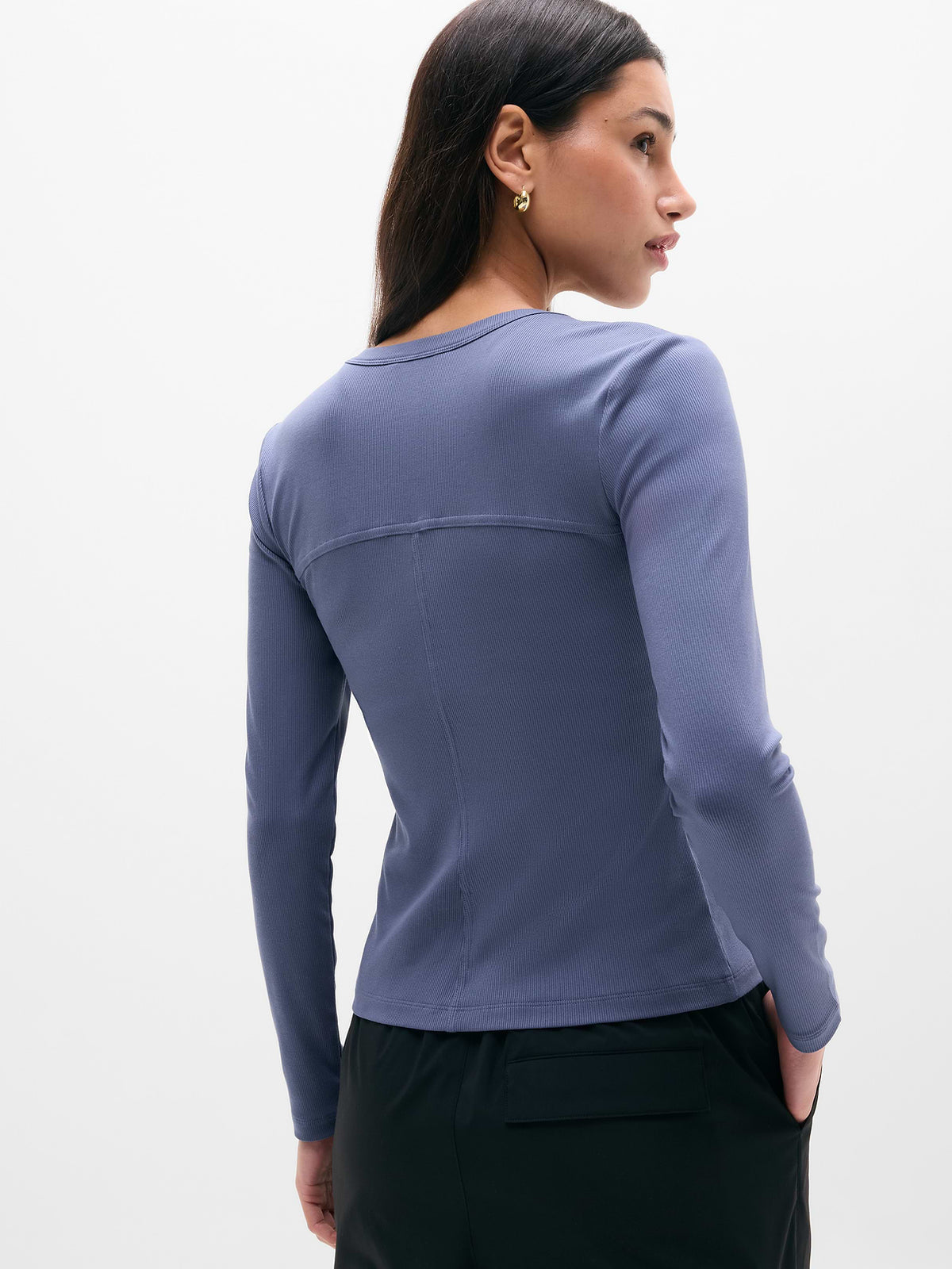 Signature Rib Long Sleeve Henley Top - Celestial