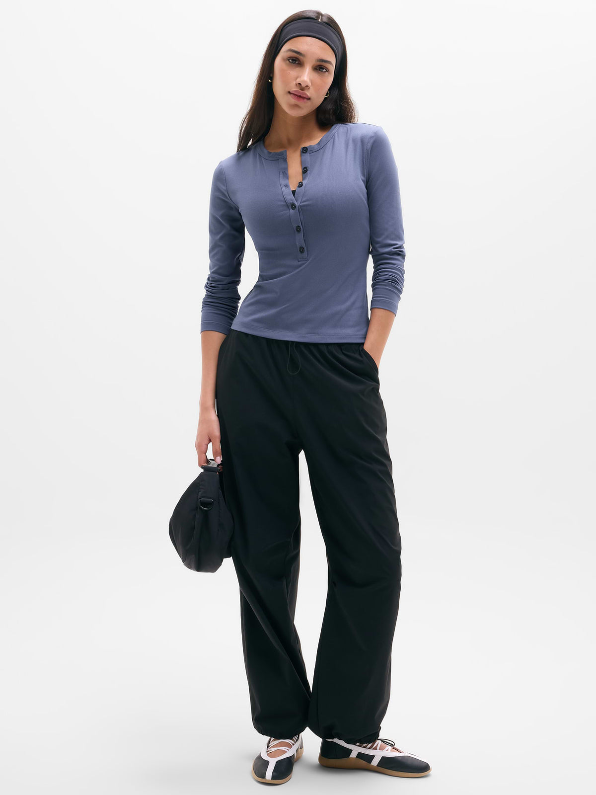 Signature Rib Long Sleeve Henley Top - Celestial