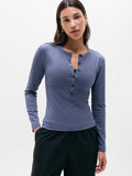 Signature Rib Long Sleeve Henley Top - Celestial