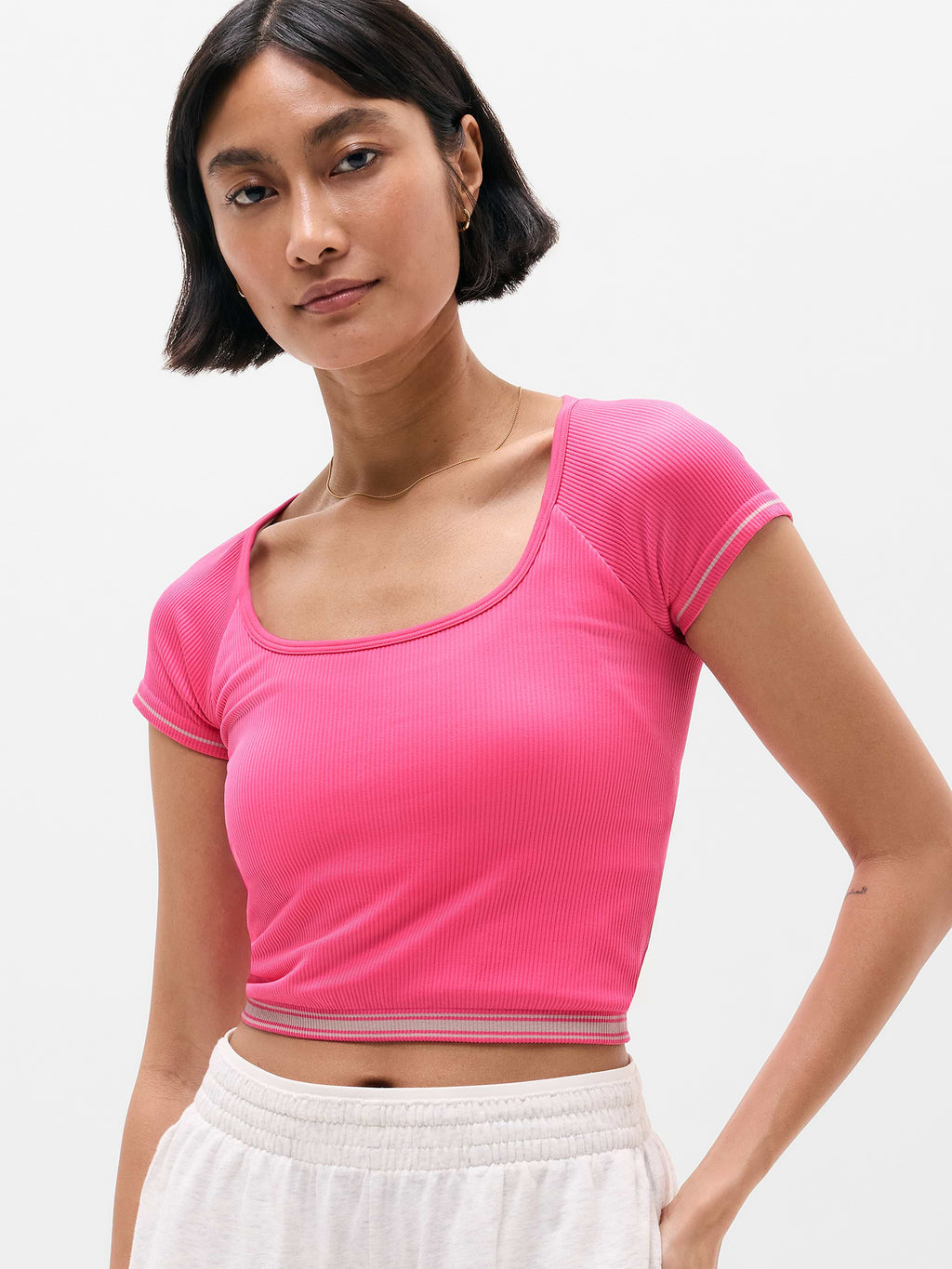 Recharge Seamless Open Back Tee - Cerise/Zephyr Rib