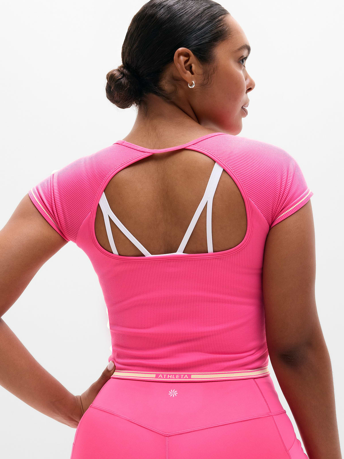 Recharge Seamless Open Back Tee - Cerise/Zephyr Rib