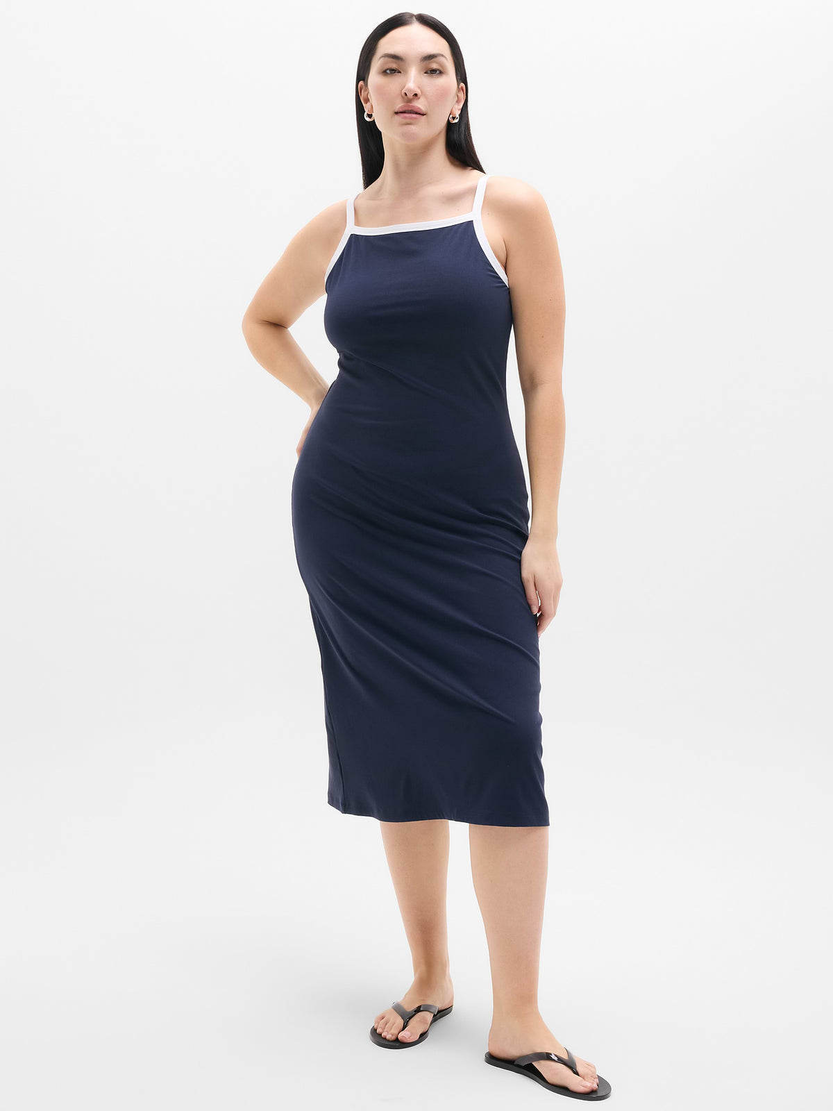 Signature Rib Apron Dress - Navy/White Piping