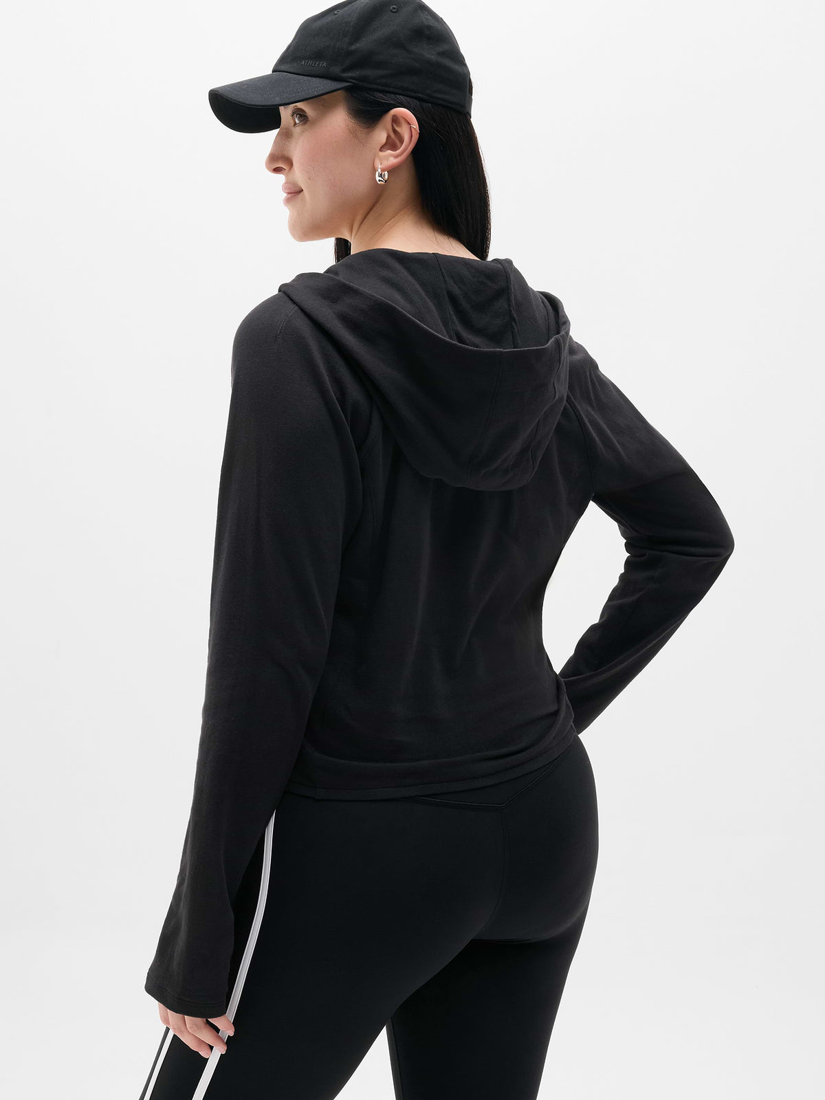 Airy Cotton Terry Wrap Hoodie - Black