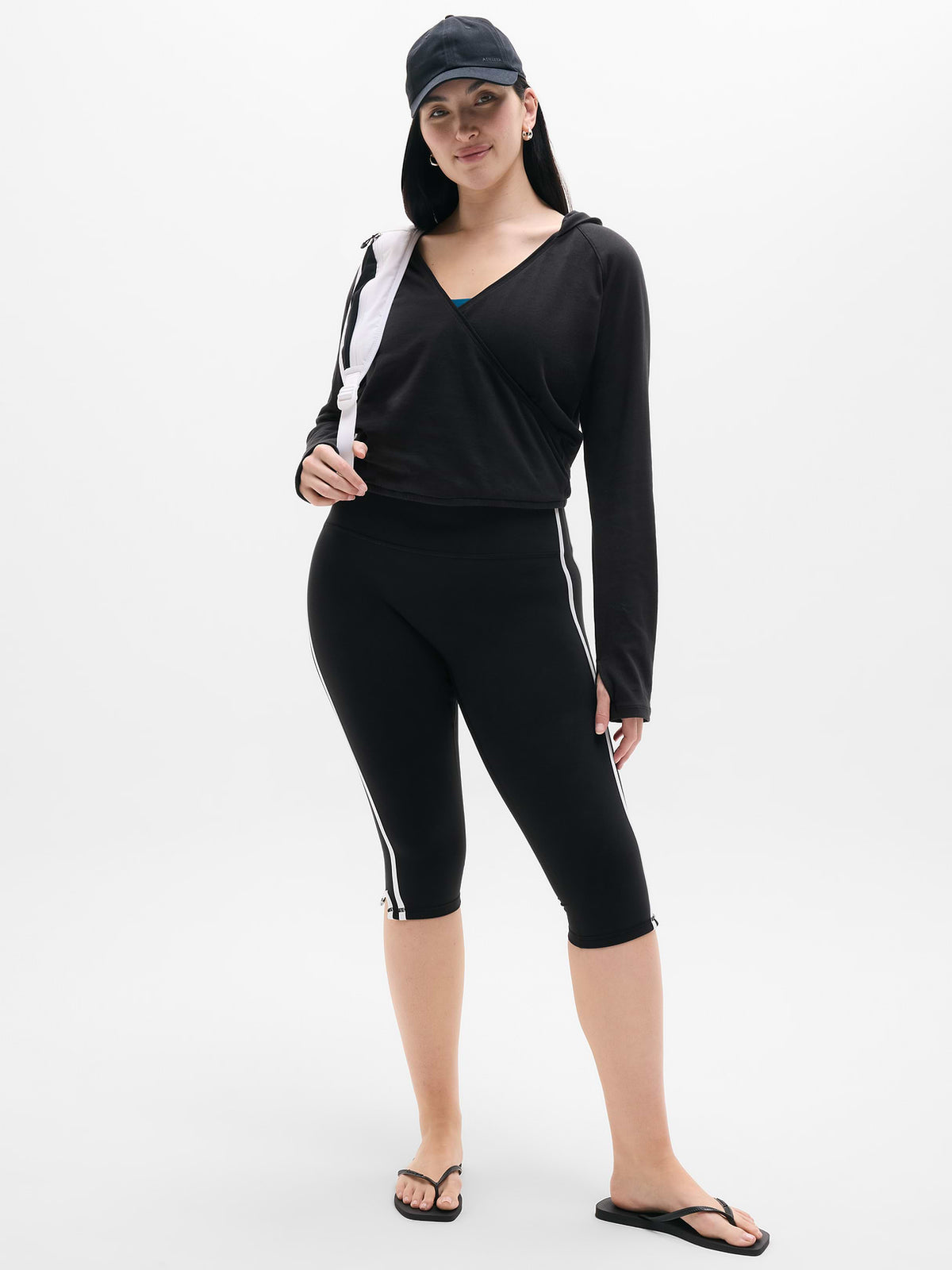 Airy Cotton Terry Wrap Hoodie - Black