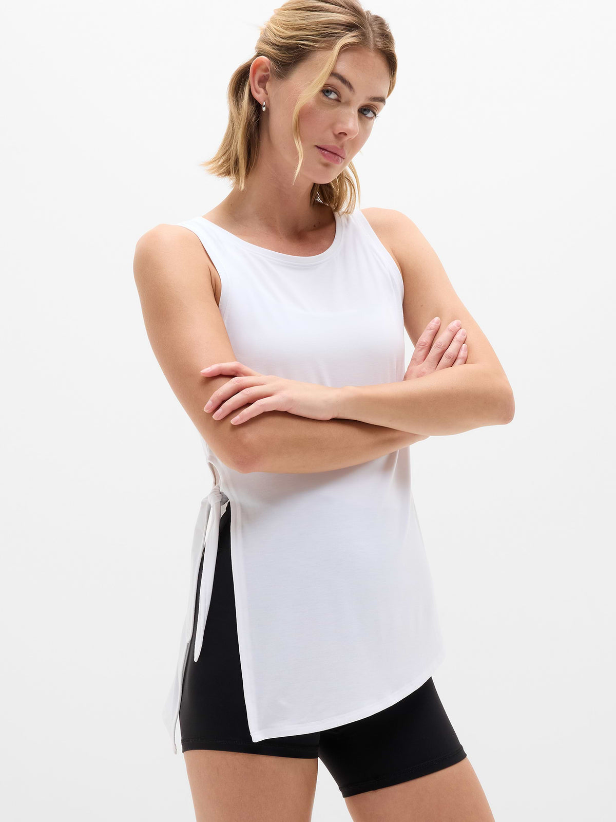 Move With Ease Asym Tie Tank - Bright White
