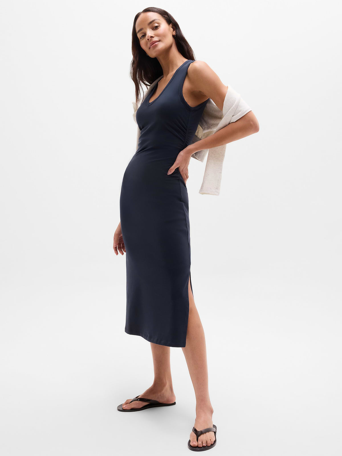 Essential V-Neck Midi Dress - Navy