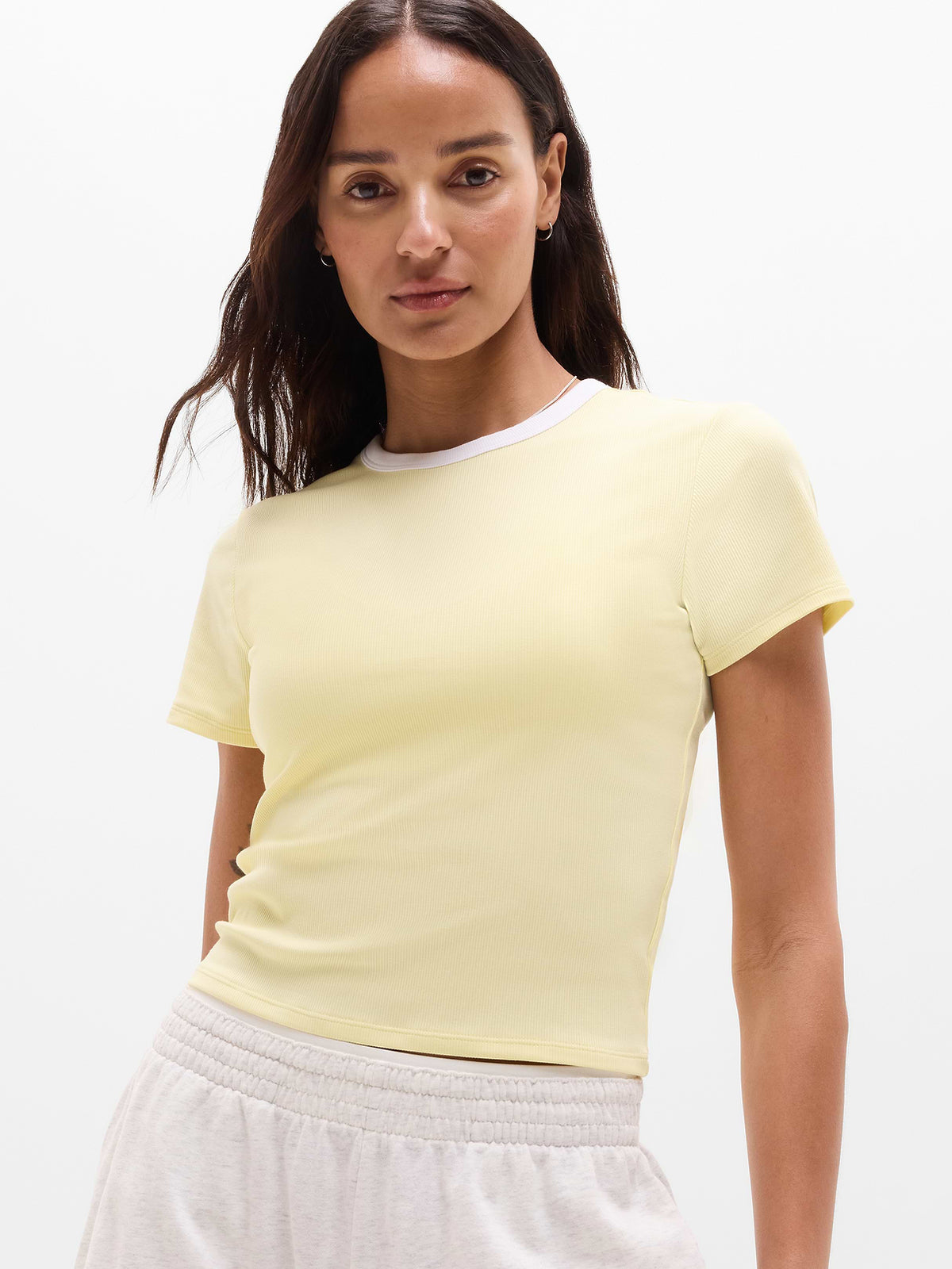Signature Rib Scoop Tee - Solstice/White