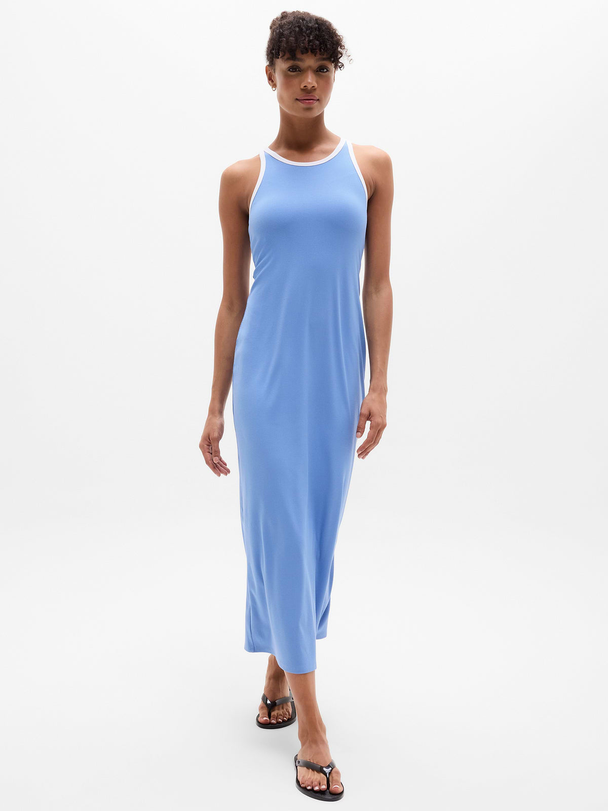 Signature Rib Maxi Dress - Waterfall/White