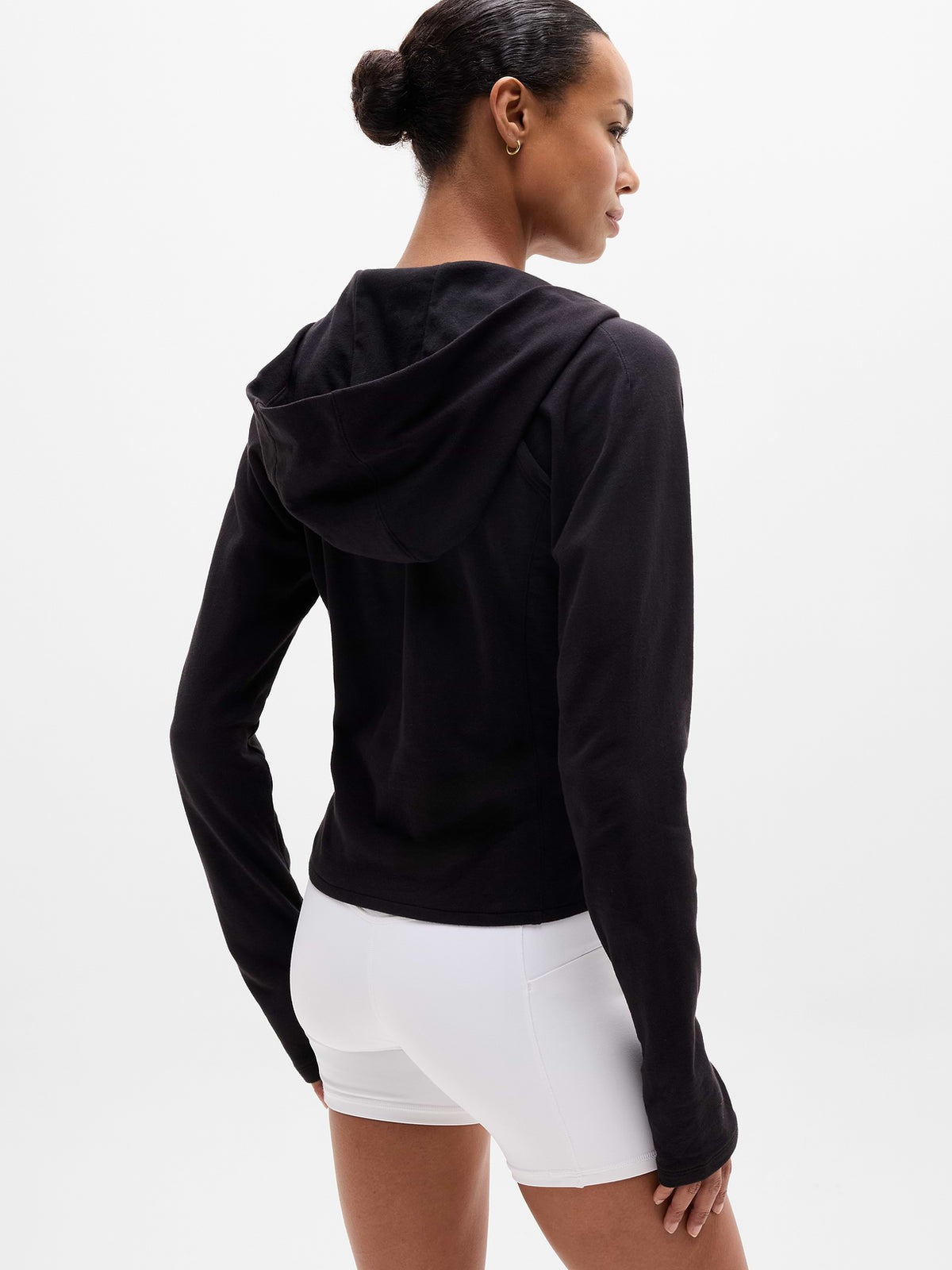 Airy Cotton Terry Wrap Hoodie - Black