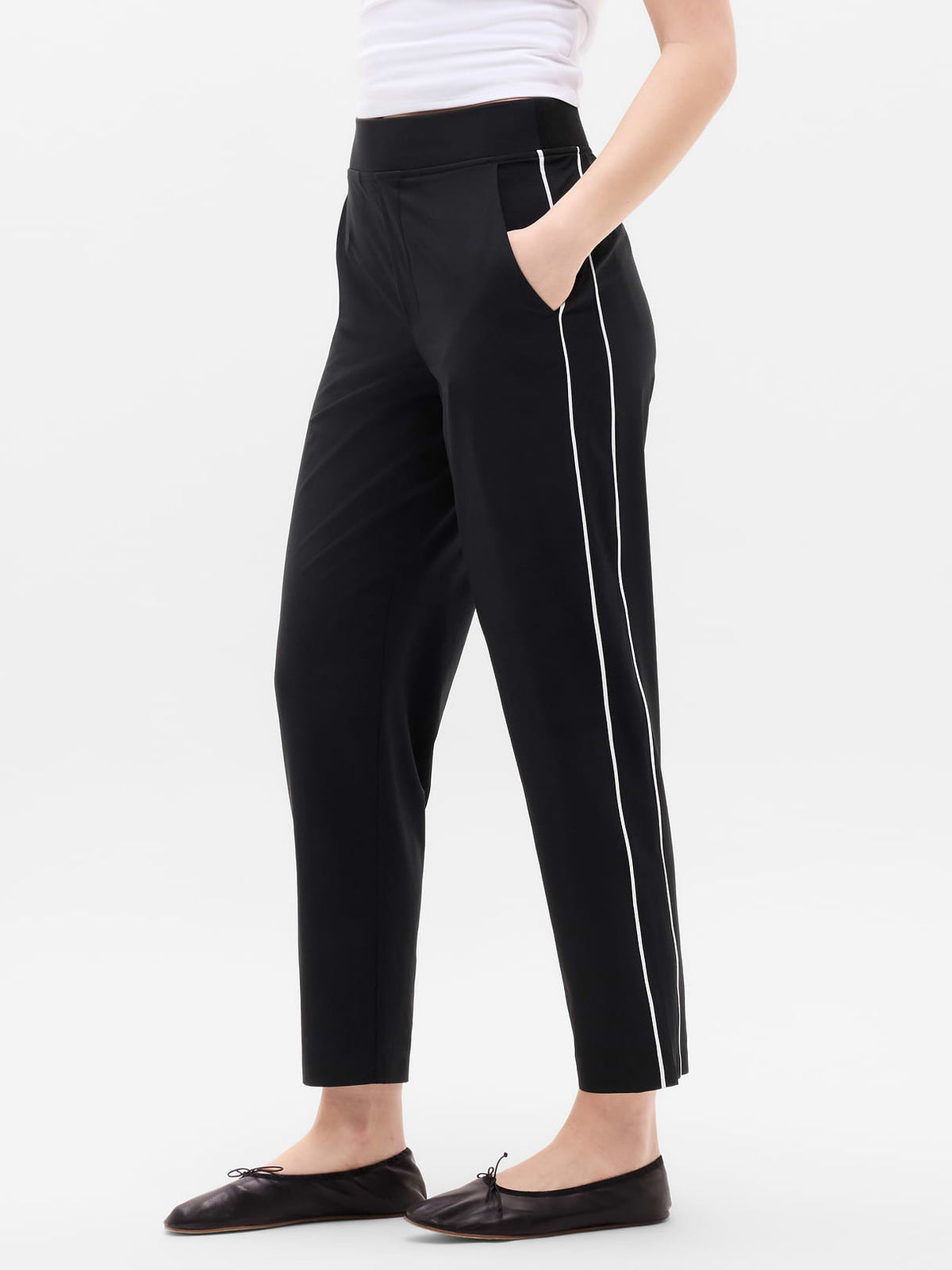 Brooklyn Piping Ankle Pant - Black/Bright White