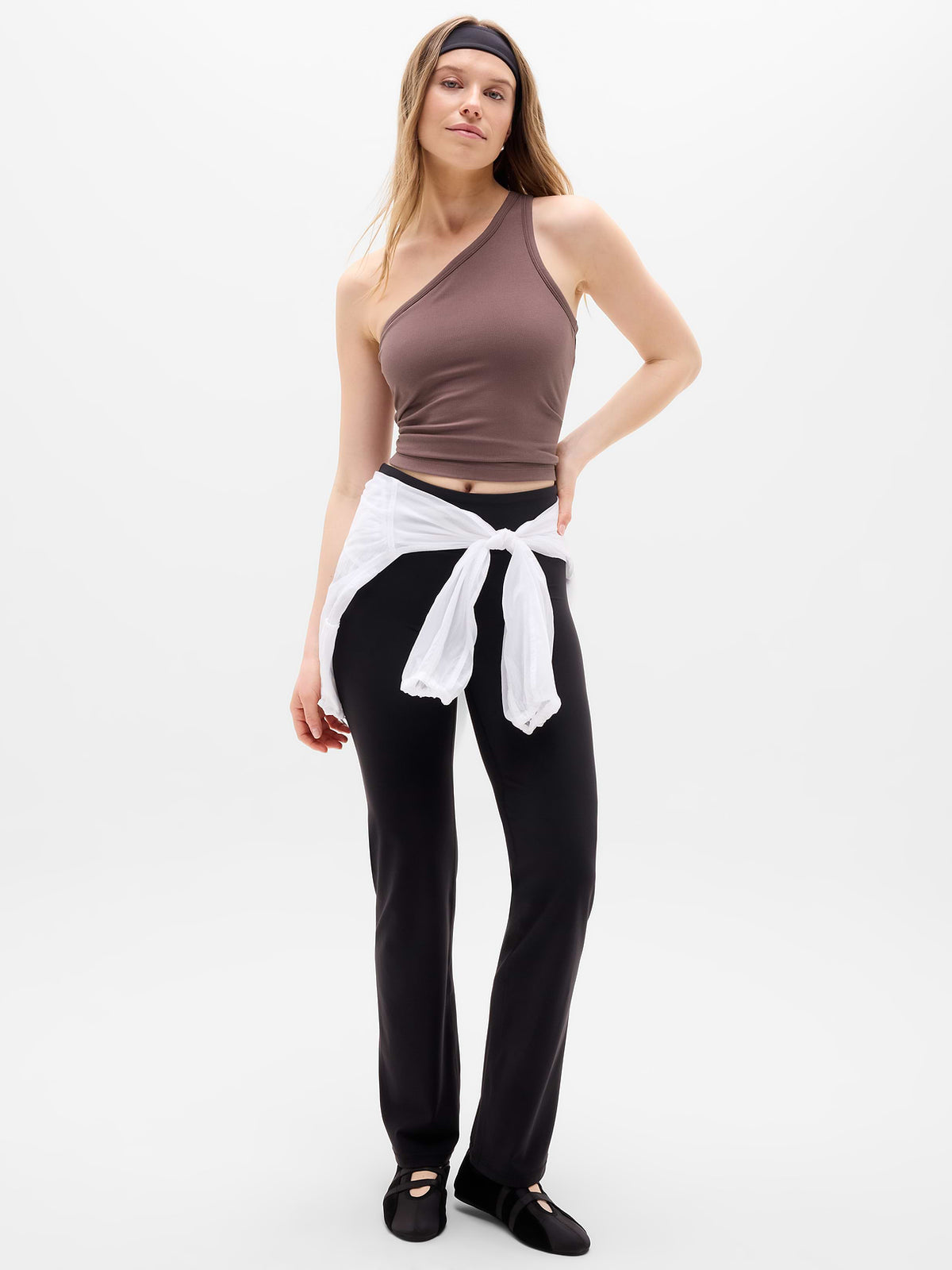 Signature Rib Asym One Shoulder Support Top - Driftwood