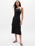 Signature Rib Apron Dress - Black/White Piping