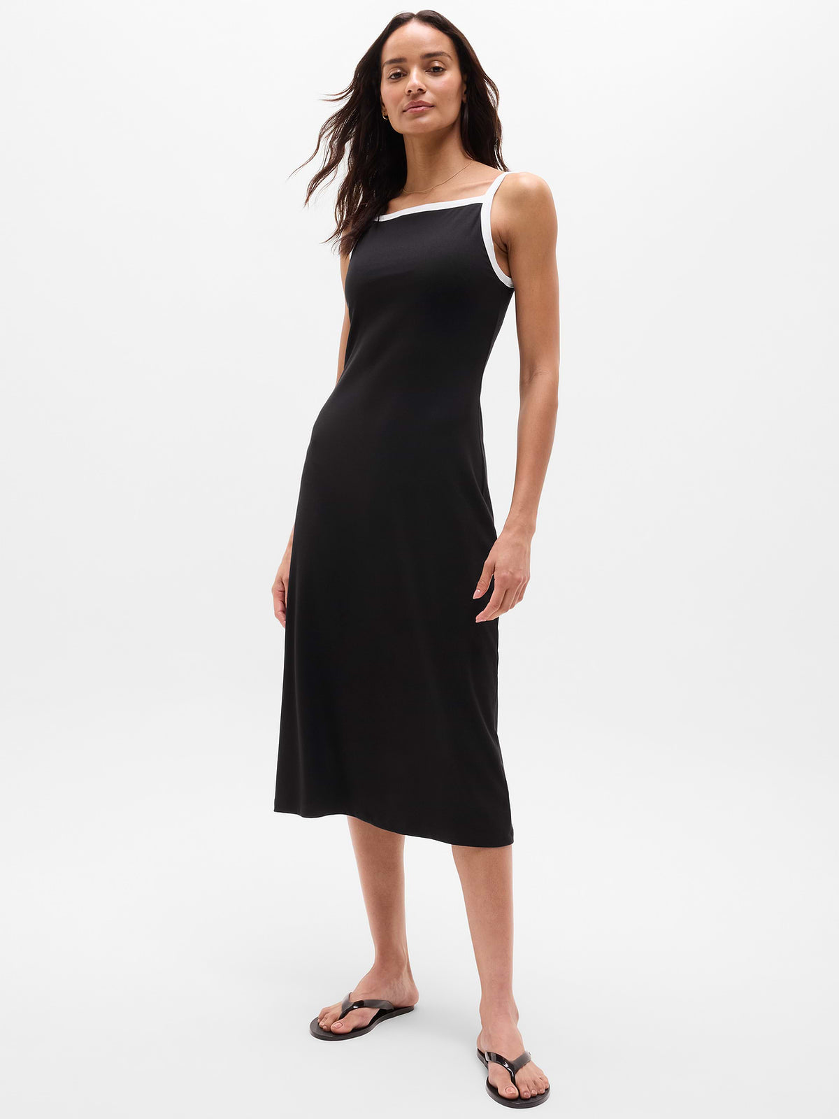 Signature Rib Apron Dress - Black/White Piping