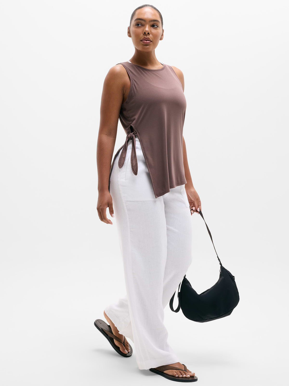 Move With Ease Asym Tie Tank - Driftwood