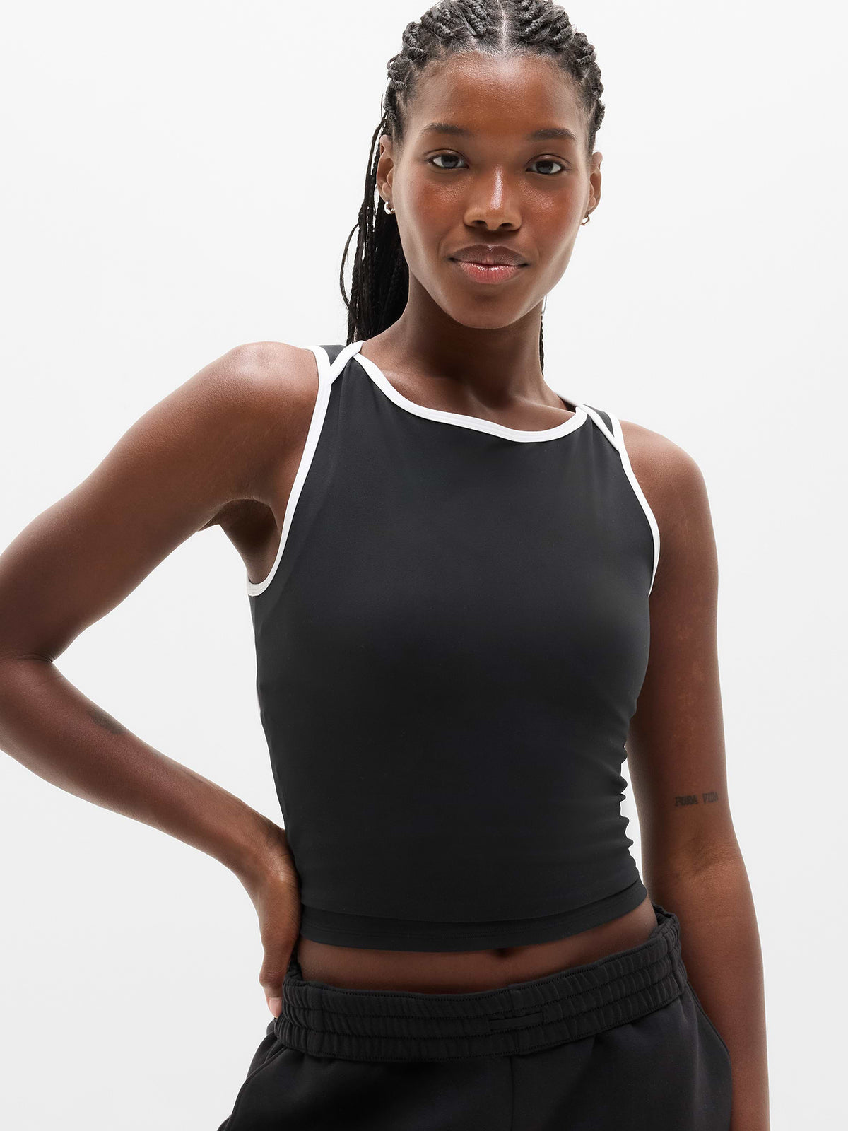 Transcend Open Back Muscle Tank - Black/Bright White