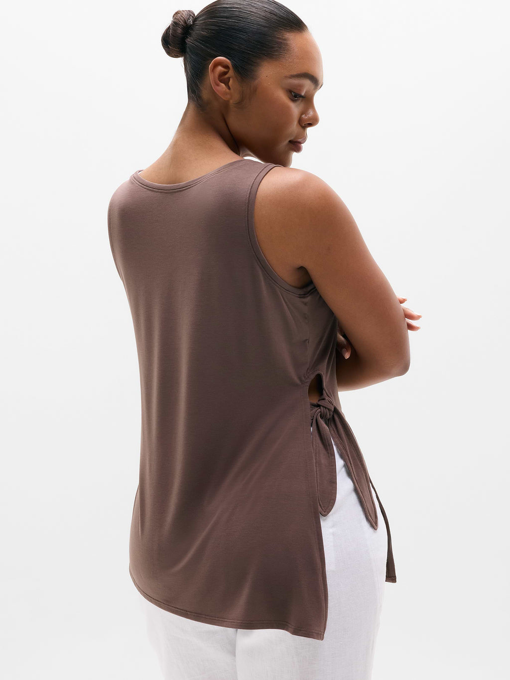 Move With Ease Asym Tie Tank - Driftwood