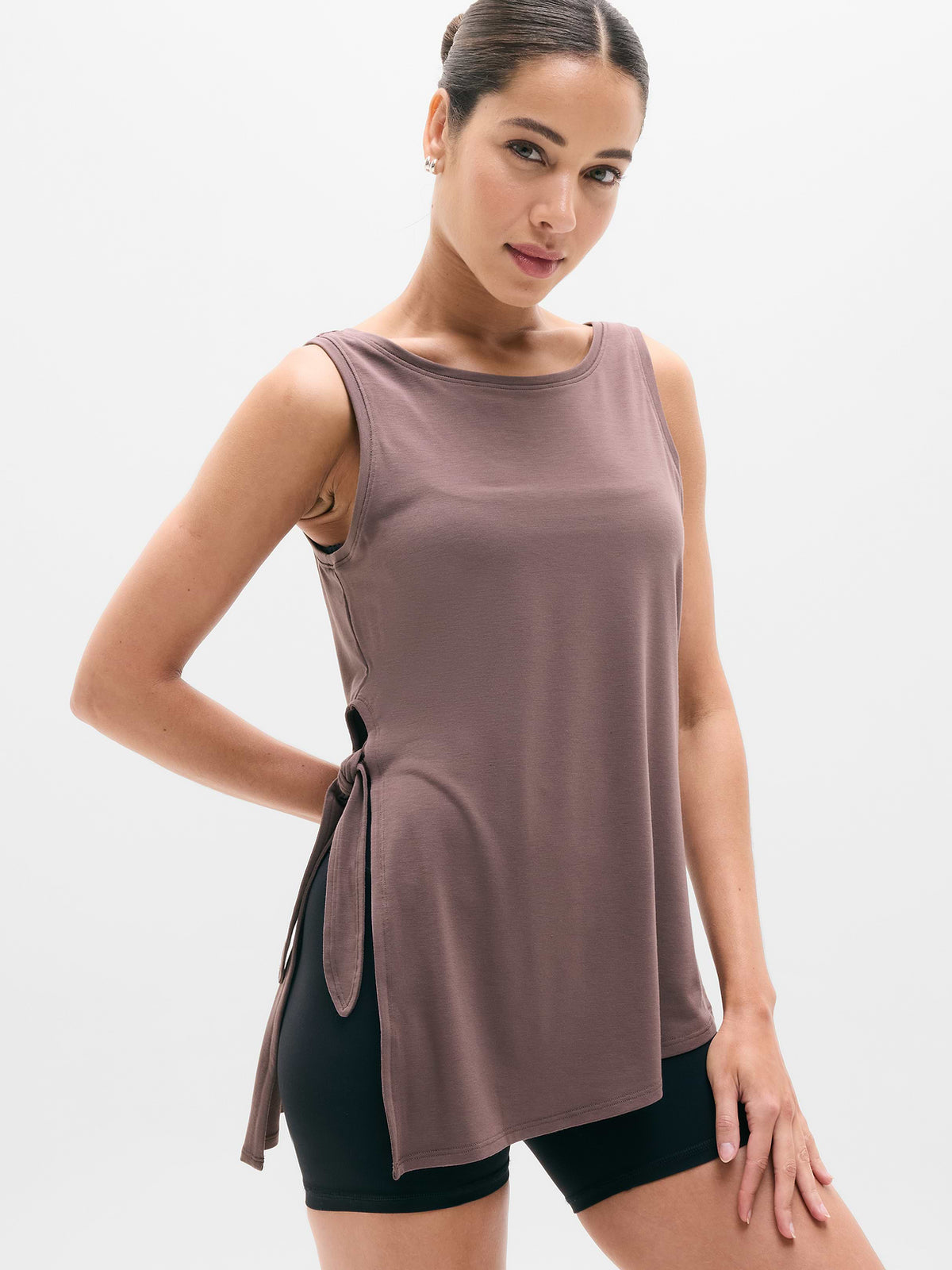 Move With Ease Asym Tie Tank - Driftwood