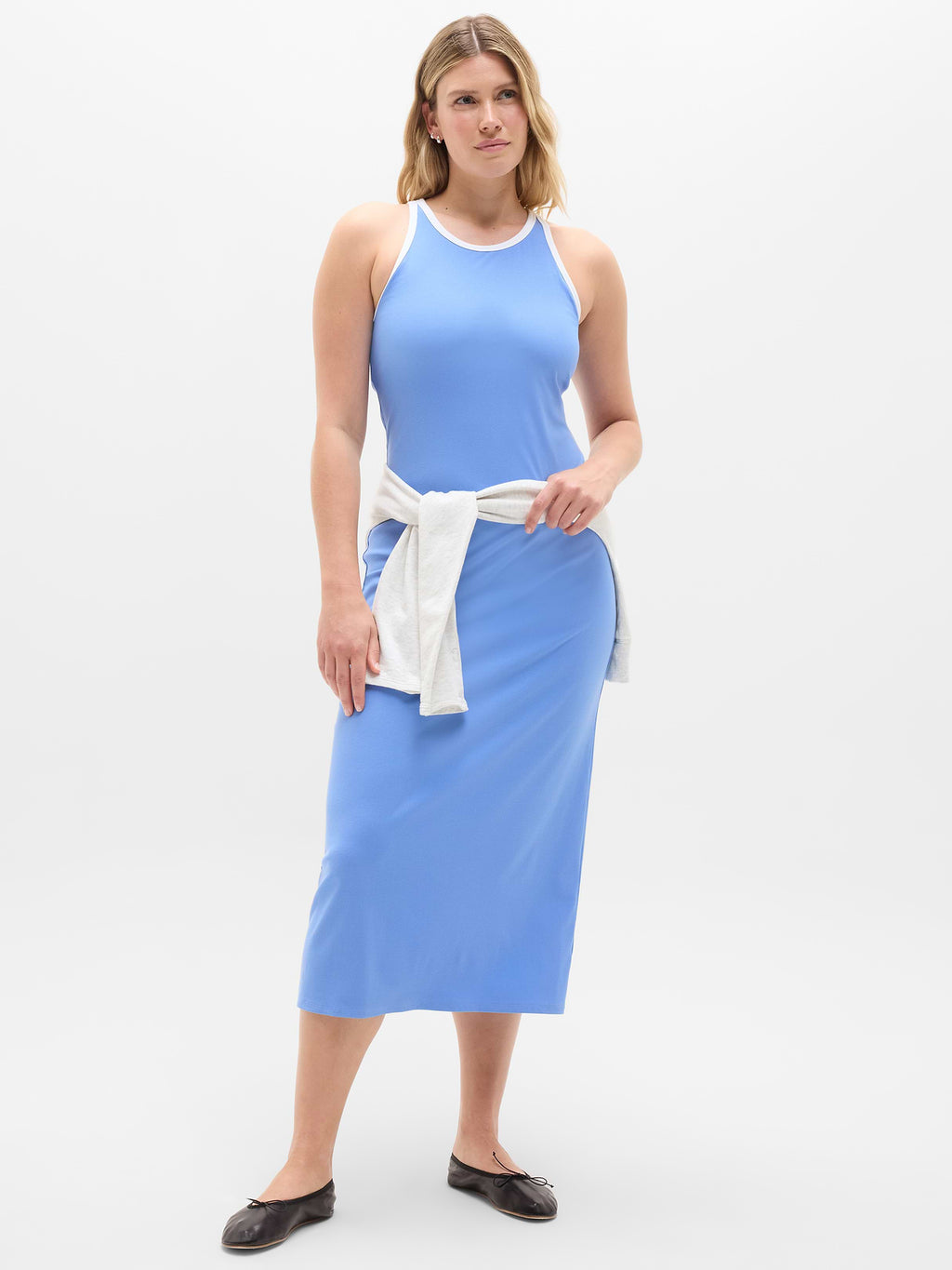 Signature Rib Maxi Dress - Waterfall/White