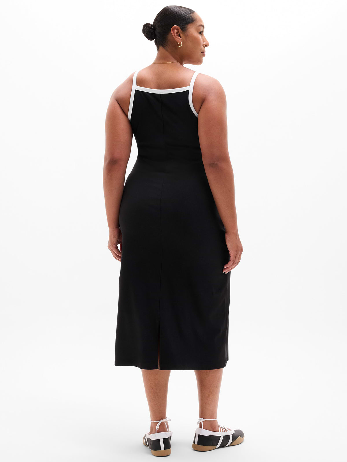 Signature Rib Apron Dress - Black/White Piping