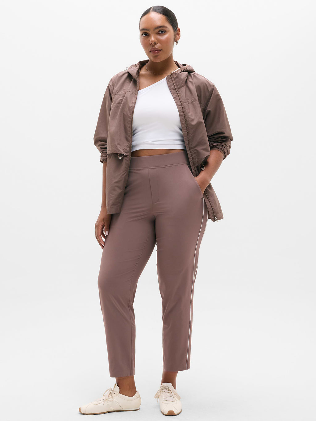 Brooklyn Piping Ankle Pant - Driftwood/White