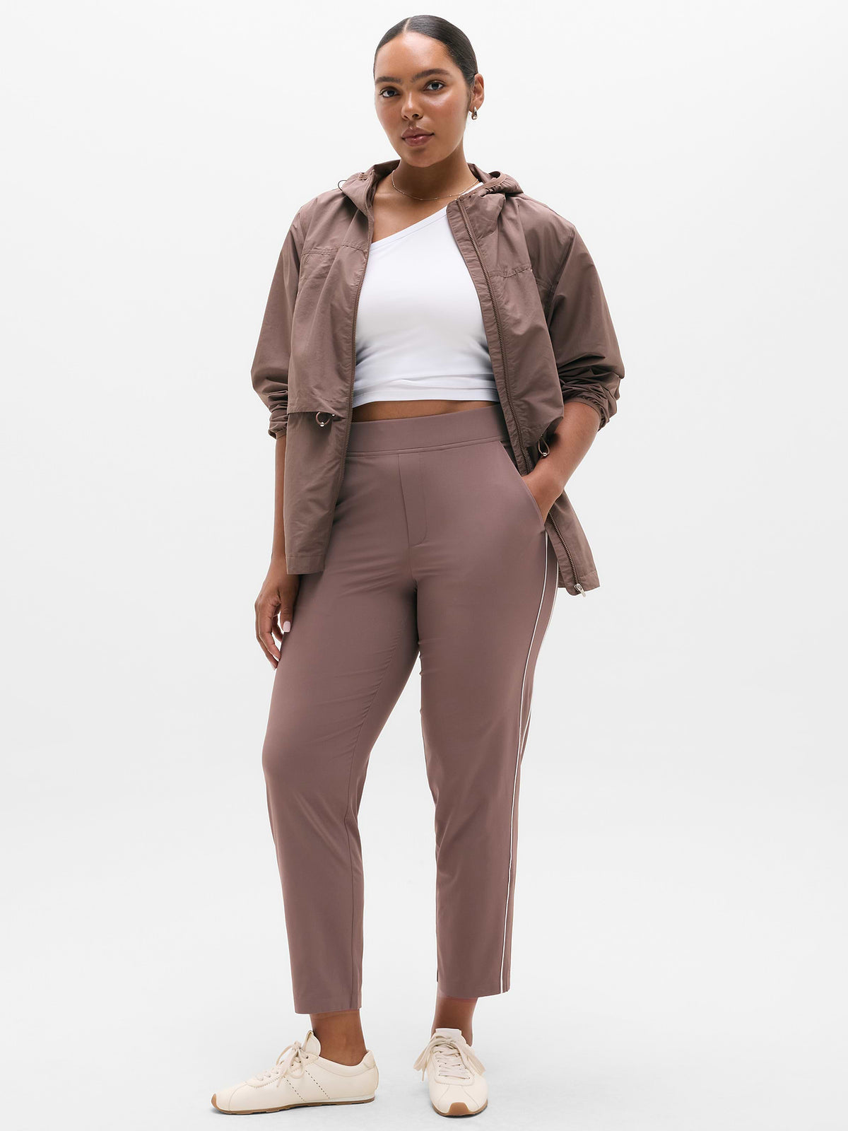 Brooklyn Piping Ankle Pant - Driftwood/White