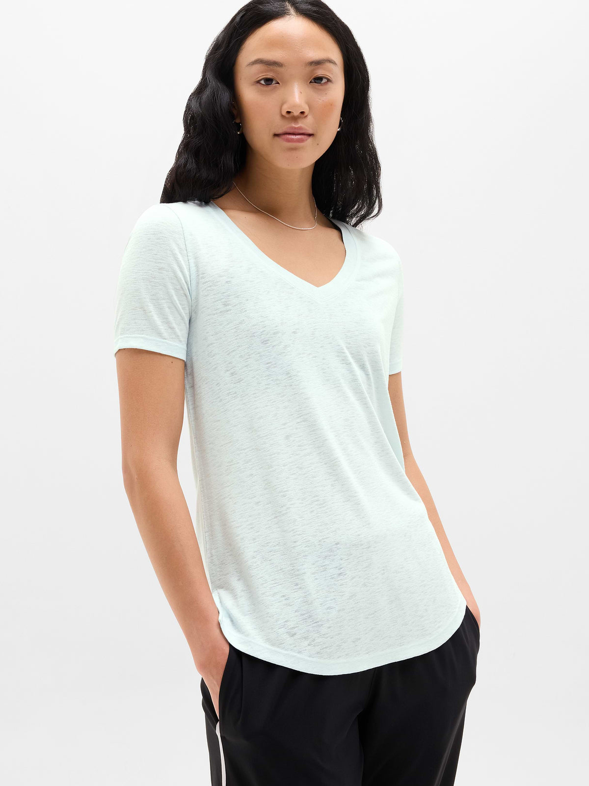 Breezy Scoop V-Neck Tee - Sky