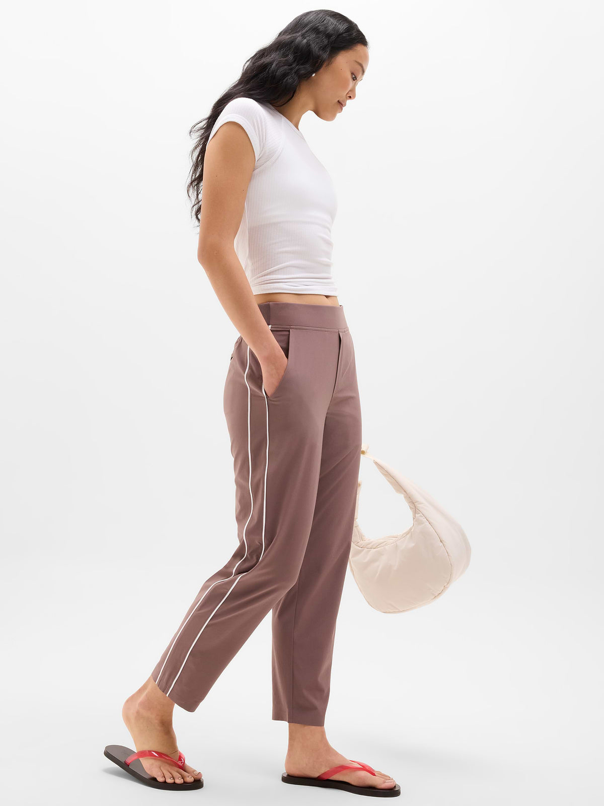 Brooklyn Piping Ankle Pant - Driftwood/White