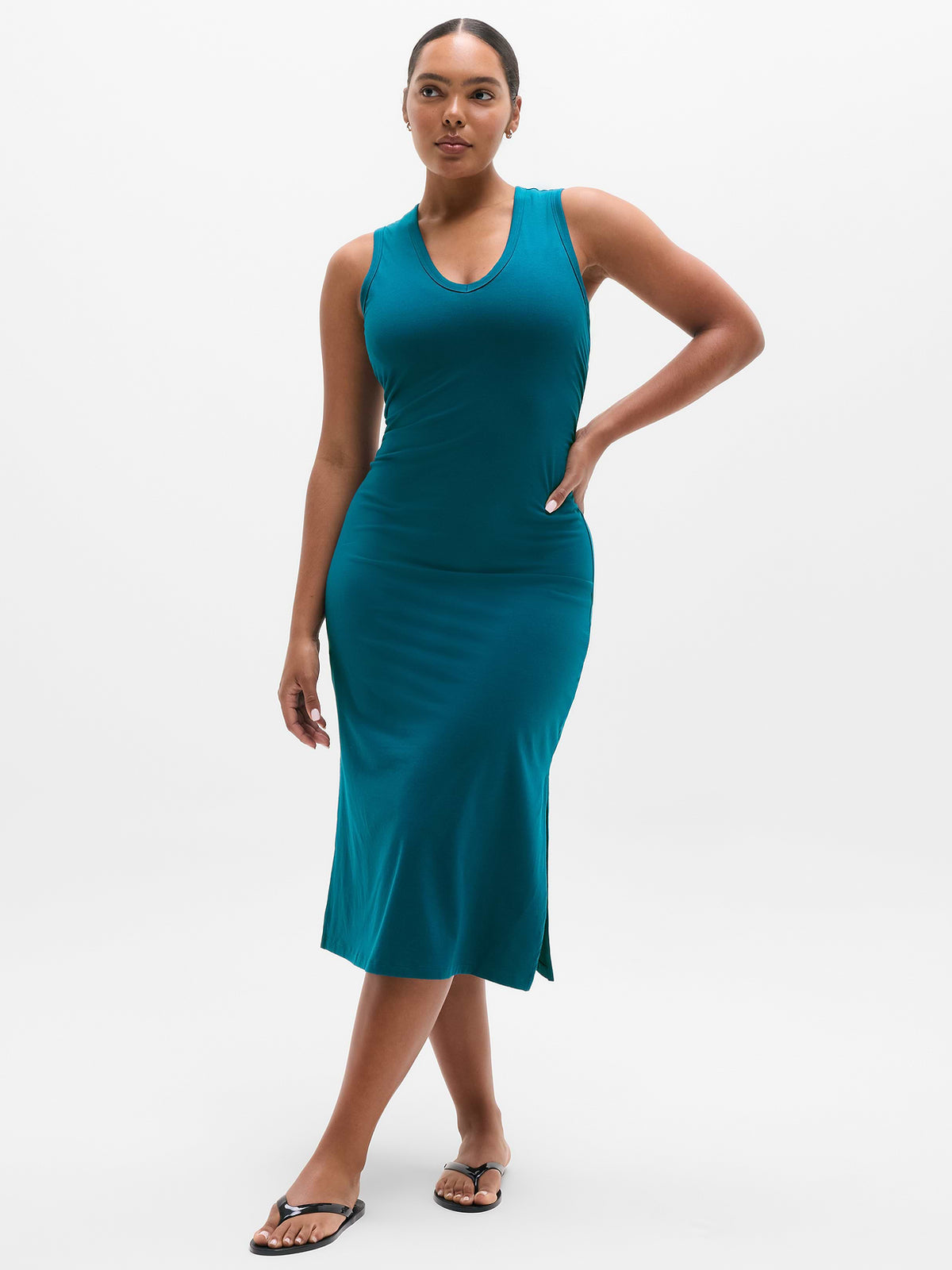 Essential V-Neck Midi Dress - Coastal Teal
