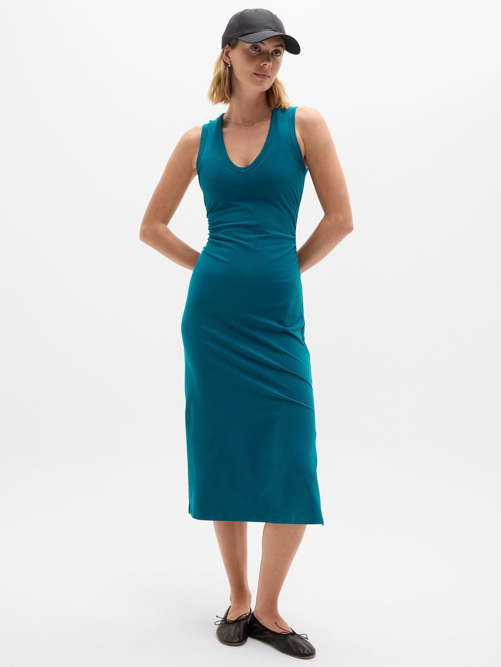 Essential V-Neck Midi Dress - Coastal Teal