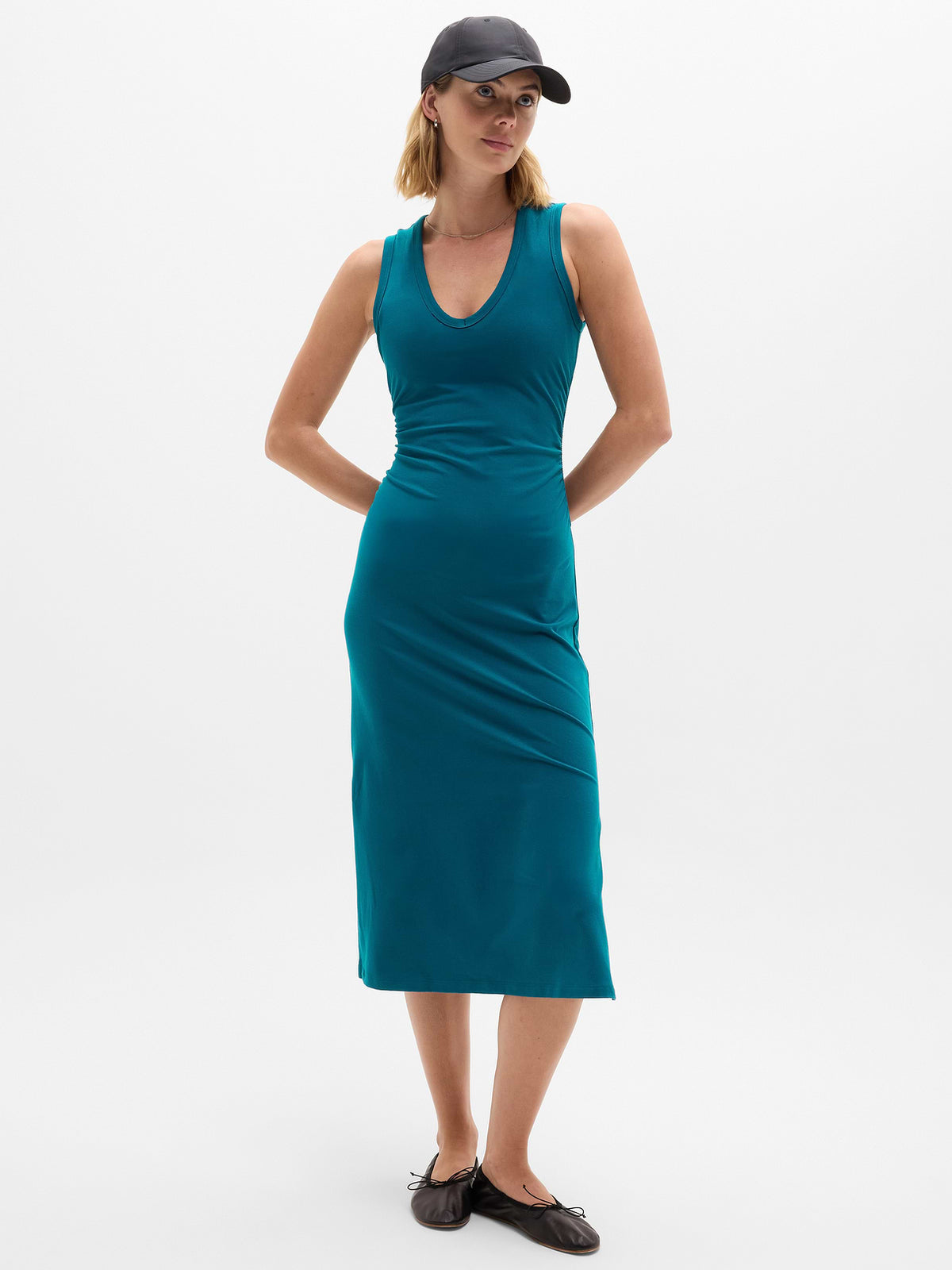 Essential V-Neck Midi Dress - Coastal Teal
