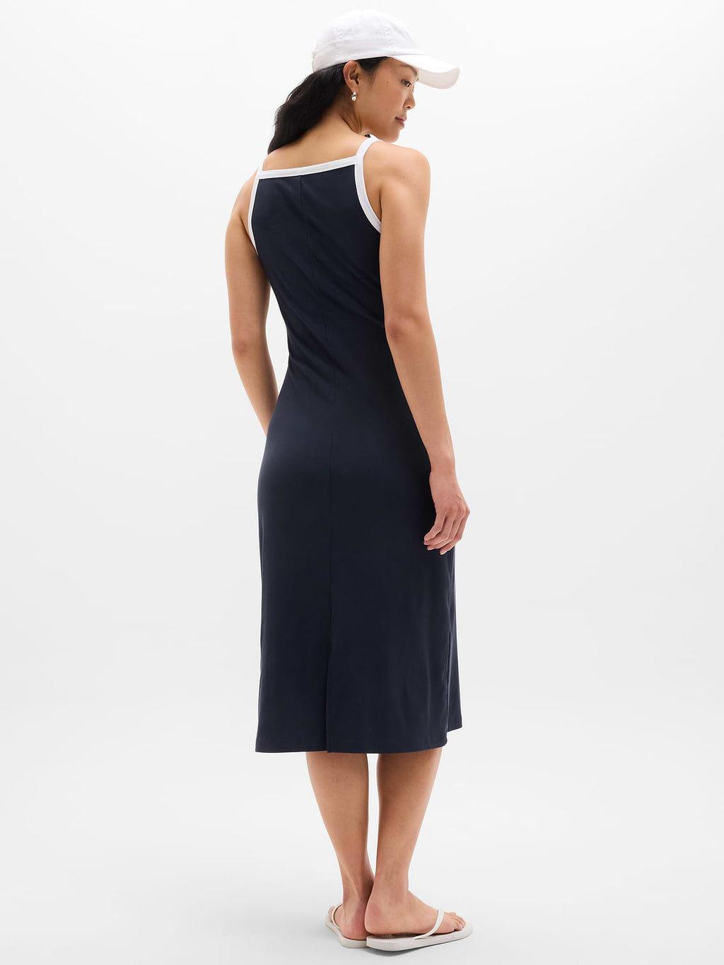 Signature Rib Apron Dress - Navy/White Piping