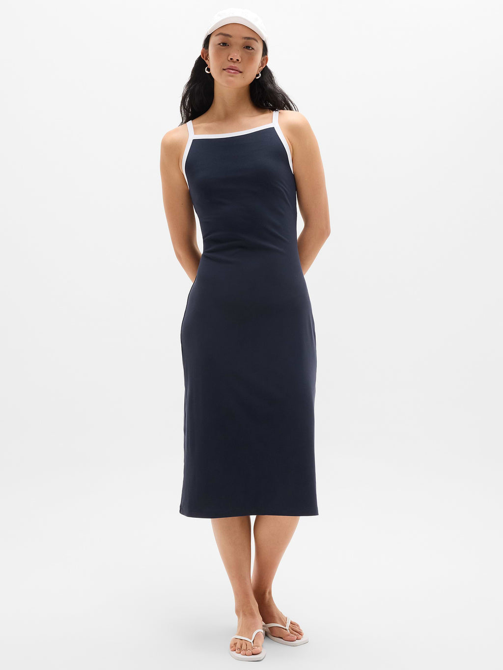 Signature Rib Apron Dress - Navy/White Piping