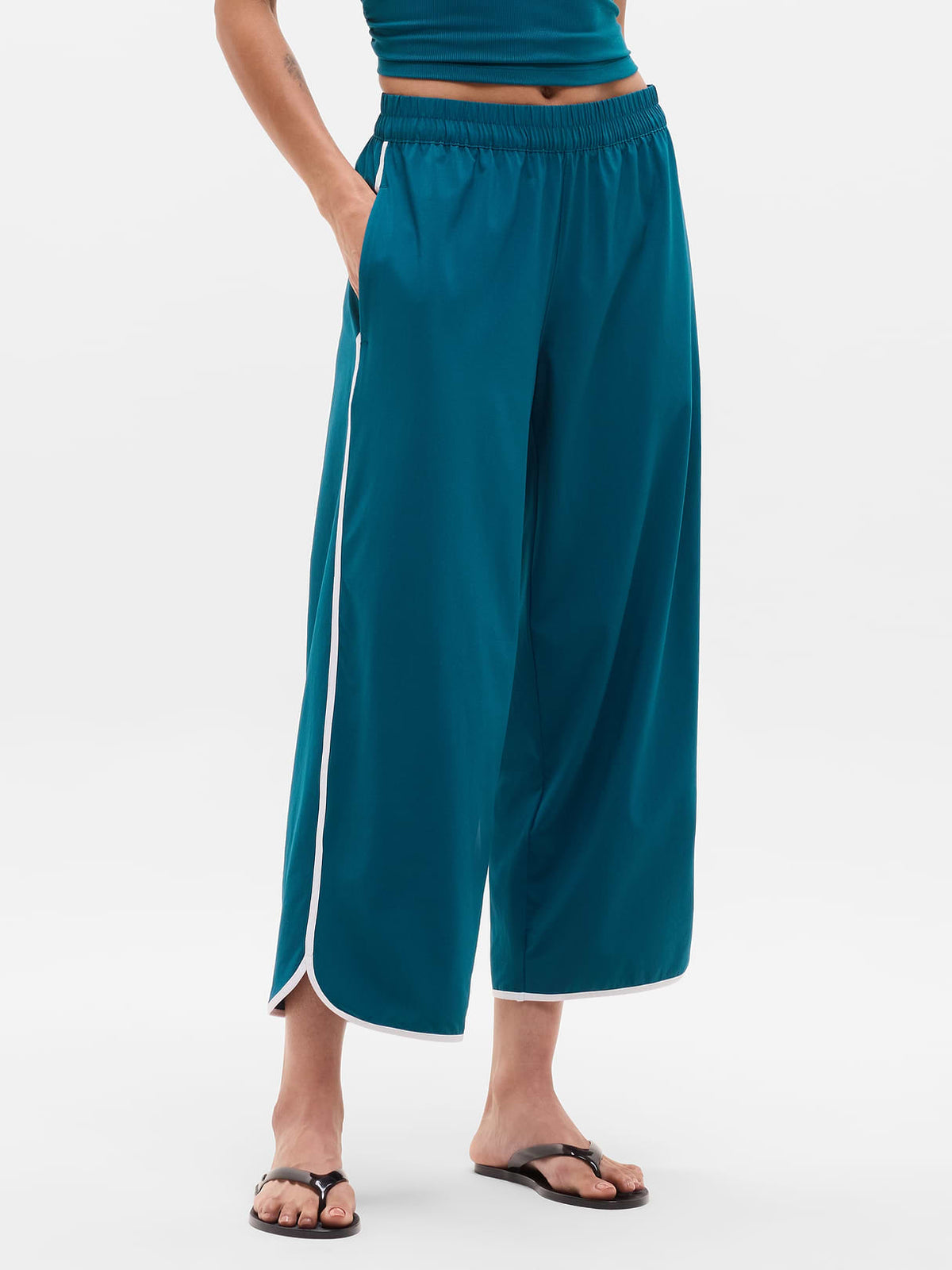 Journey Wide Leg Pant - Coastal Teal/White