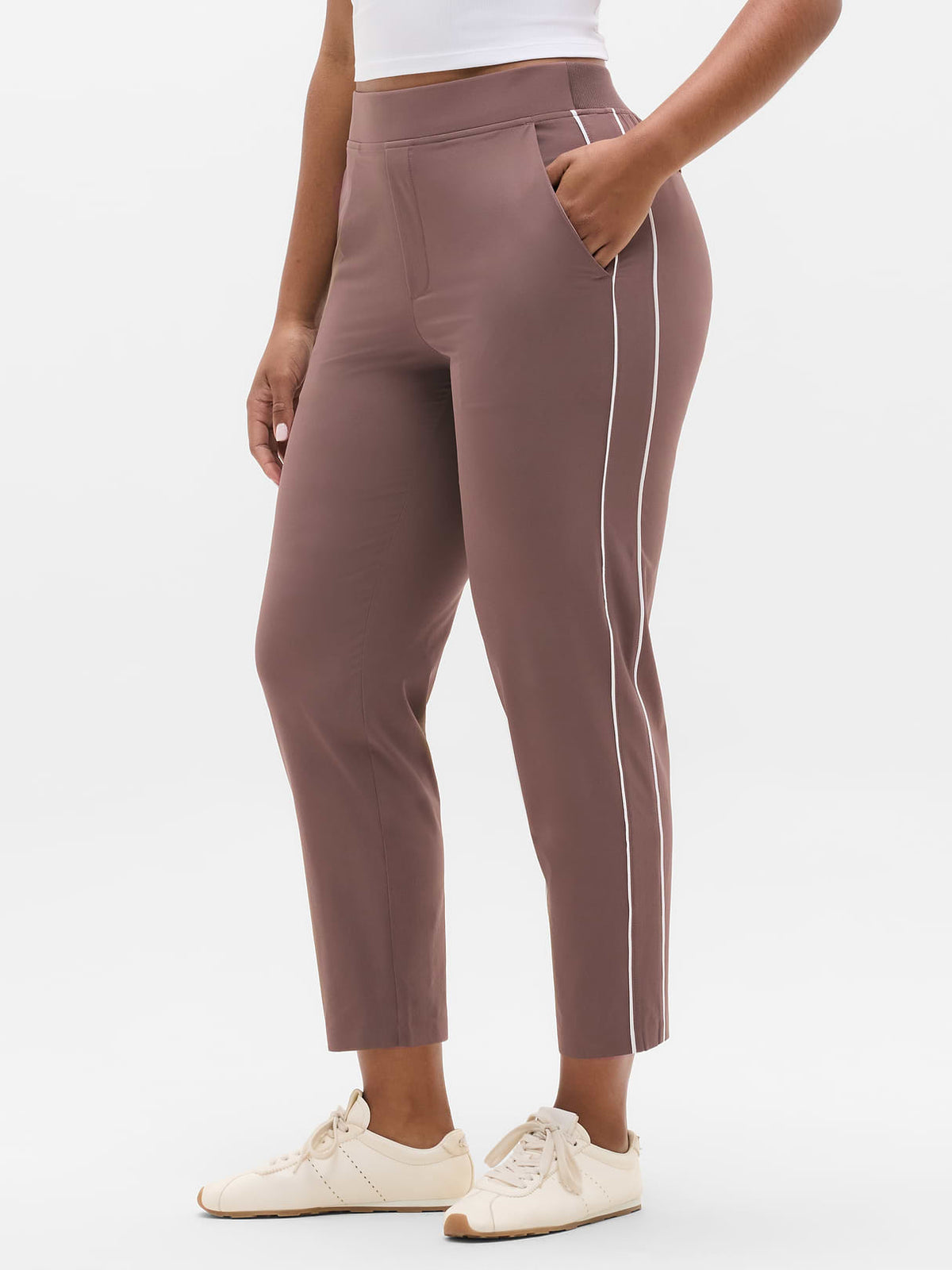 Brooklyn Piping Ankle Pant - Driftwood/White