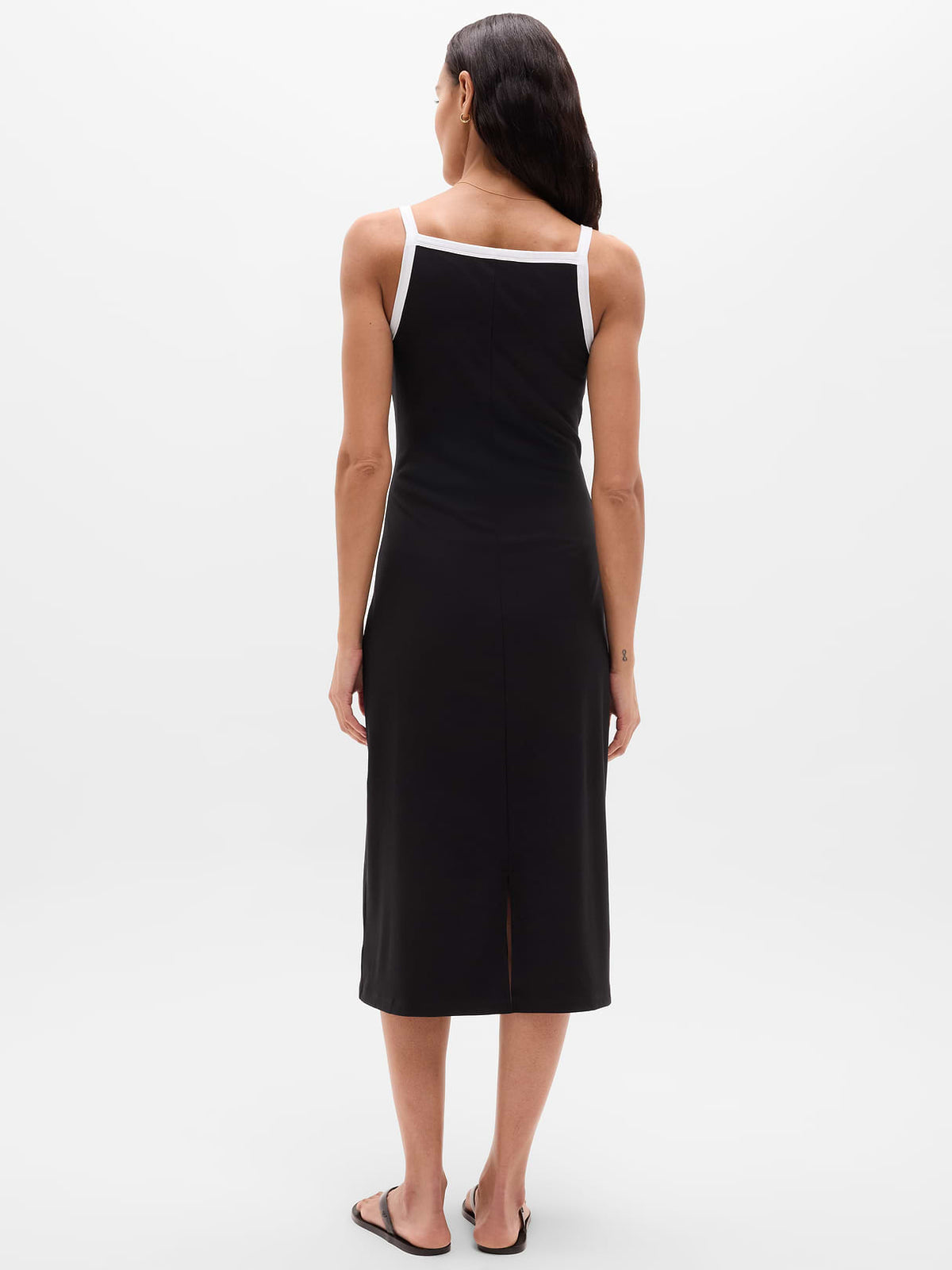 Signature Rib Apron Dress - Black/White Piping