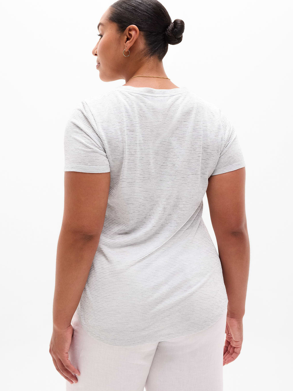 Breezy Scoop V-Neck Tee - Cobblestone Grey Stripe