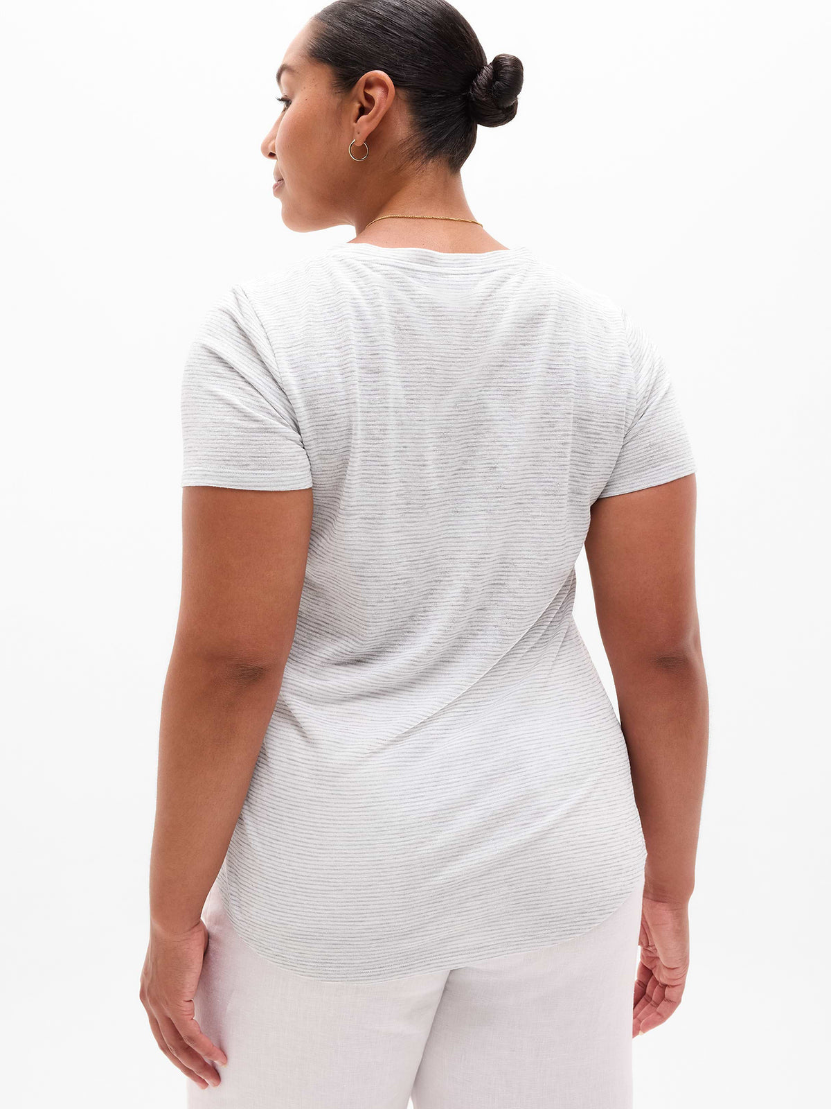 Breezy Scoop V-Neck Tee - Cobblestone Grey Stripe