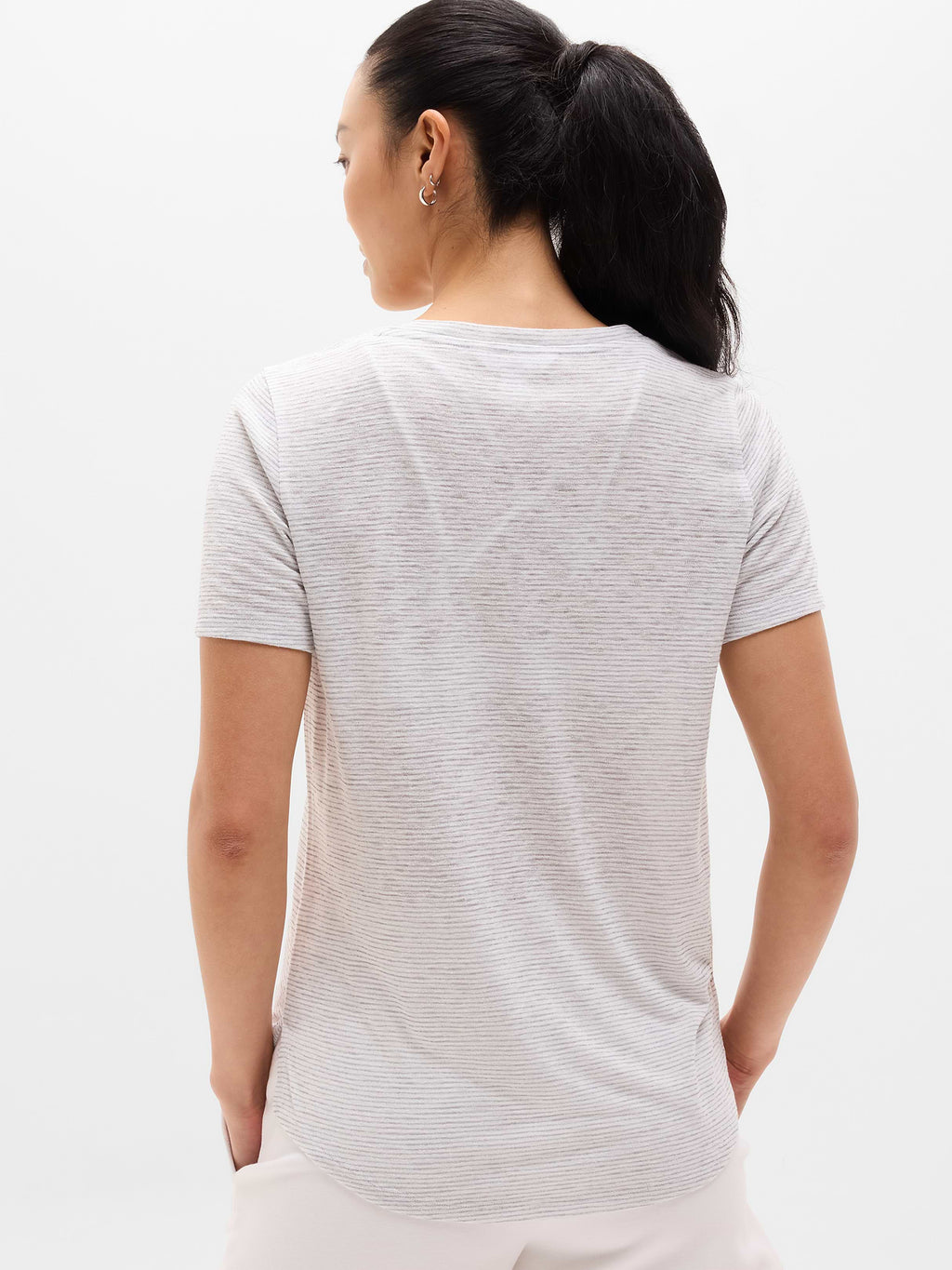Breezy Scoop V-Neck Tee - Cobblestone Grey Stripe