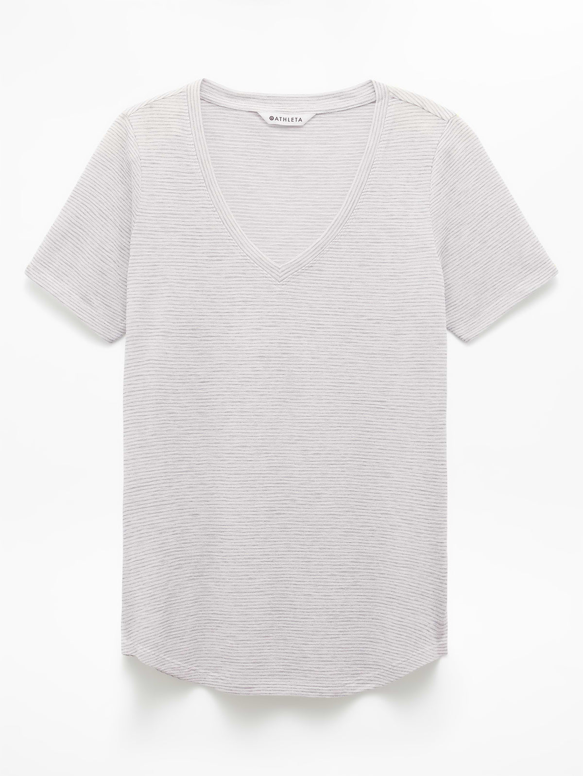 Breezy Scoop V-Neck Tee - Cobblestone Grey Stripe