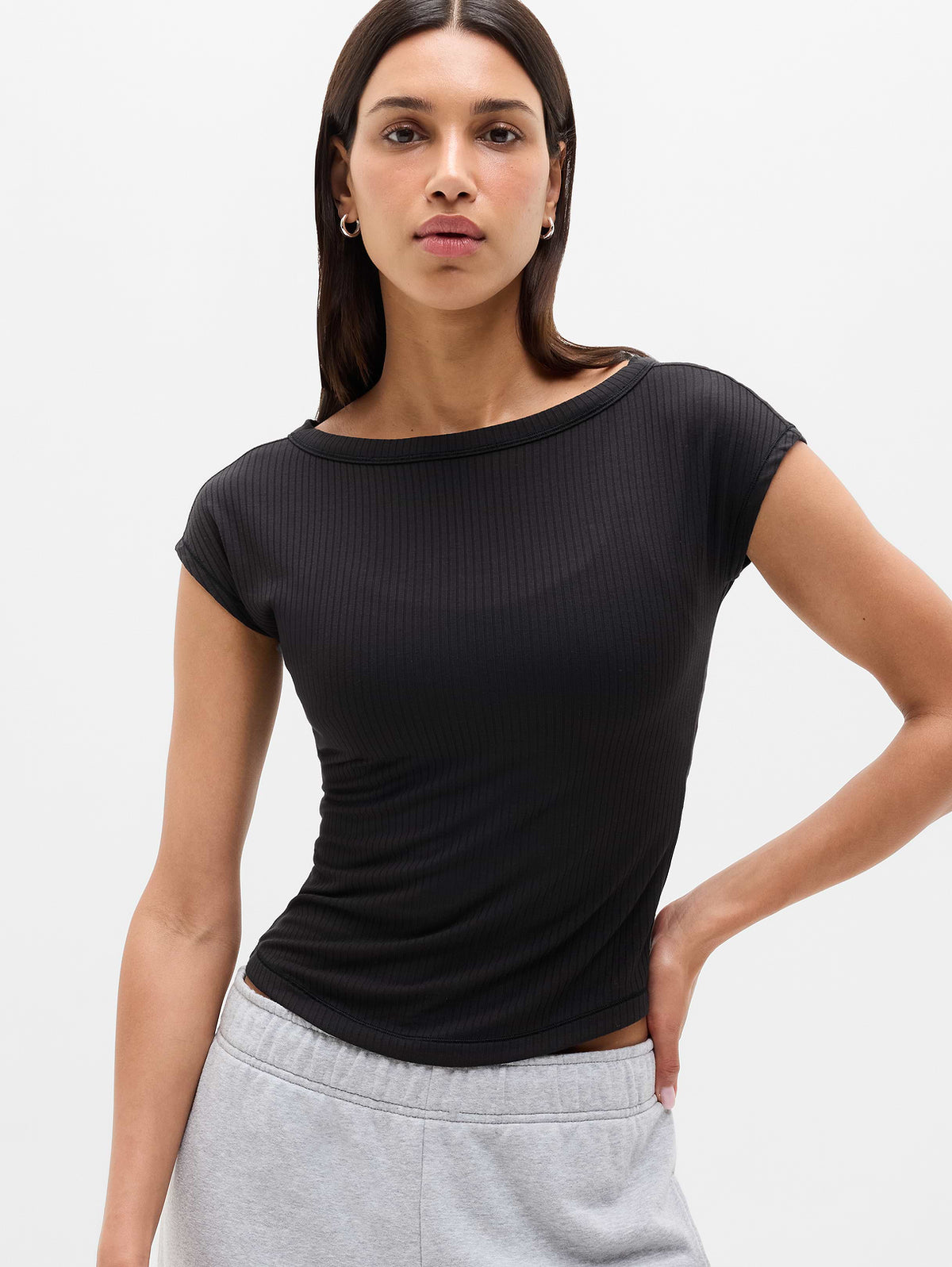 Perfect Rib Boatneck Tee - Black