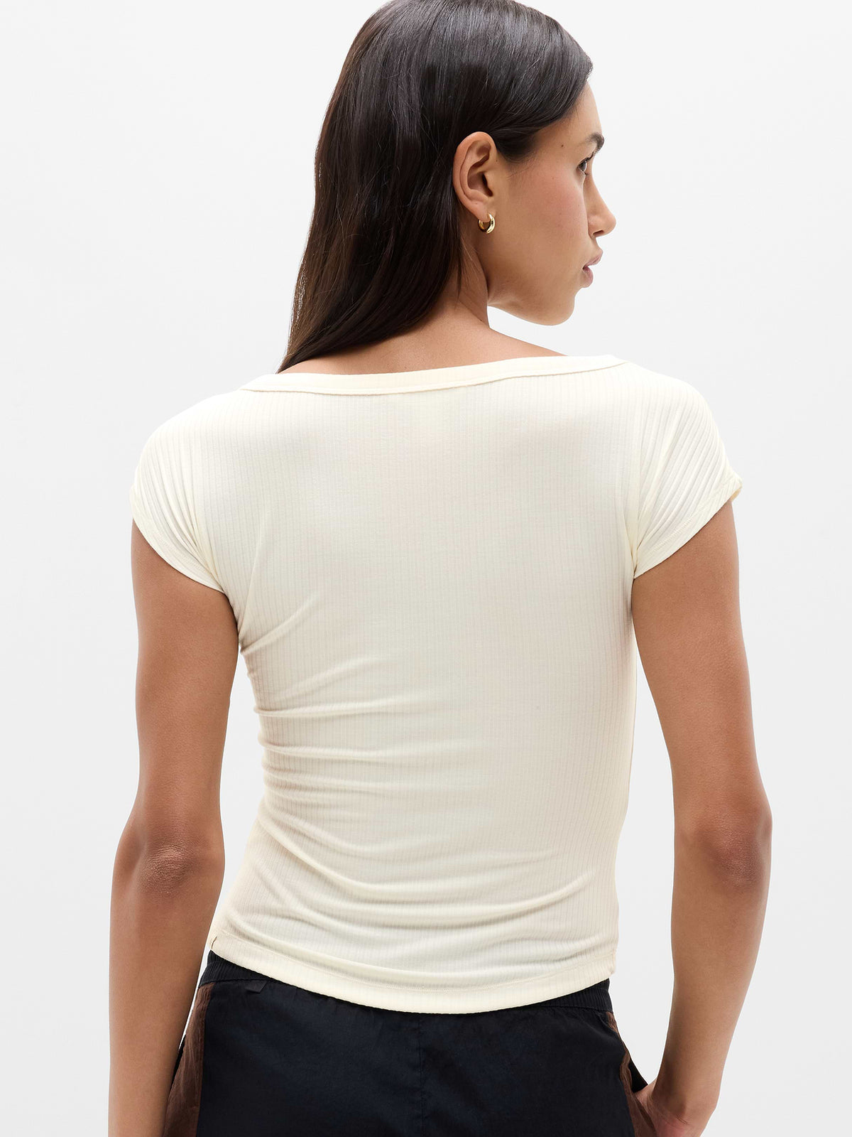 Perfect Rib Boatneck Tee - Pearl