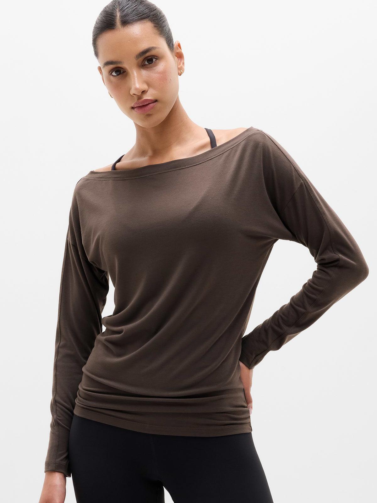 Move With Ease Off The Shoulder Top - Truffle
