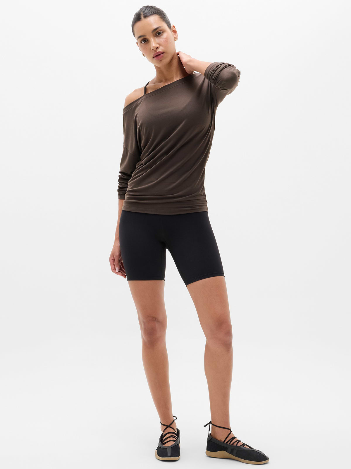 Move With Ease Off The Shoulder Top - Truffle