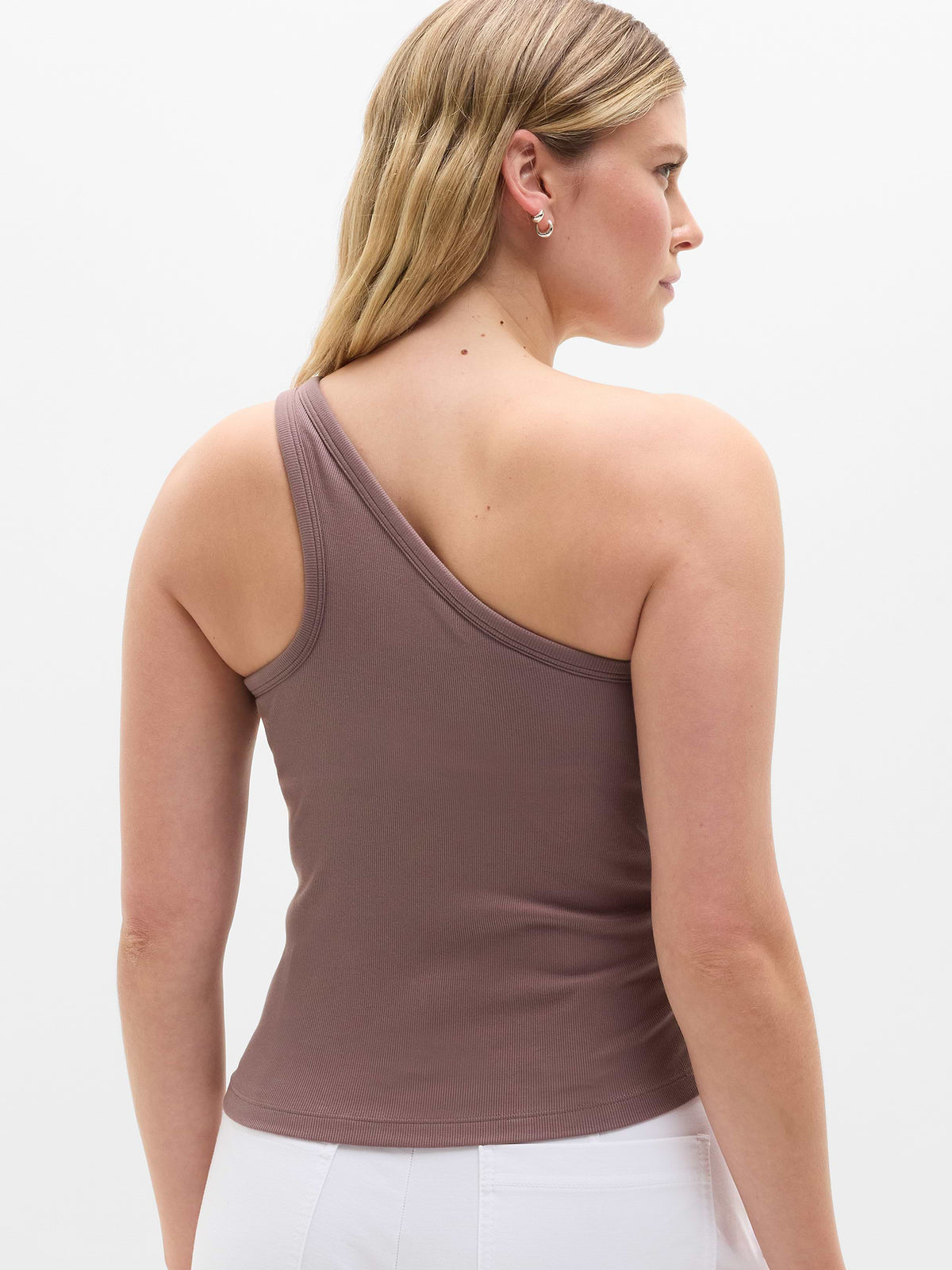 Signature Rib Asym One Shoulder Support Top - Driftwood