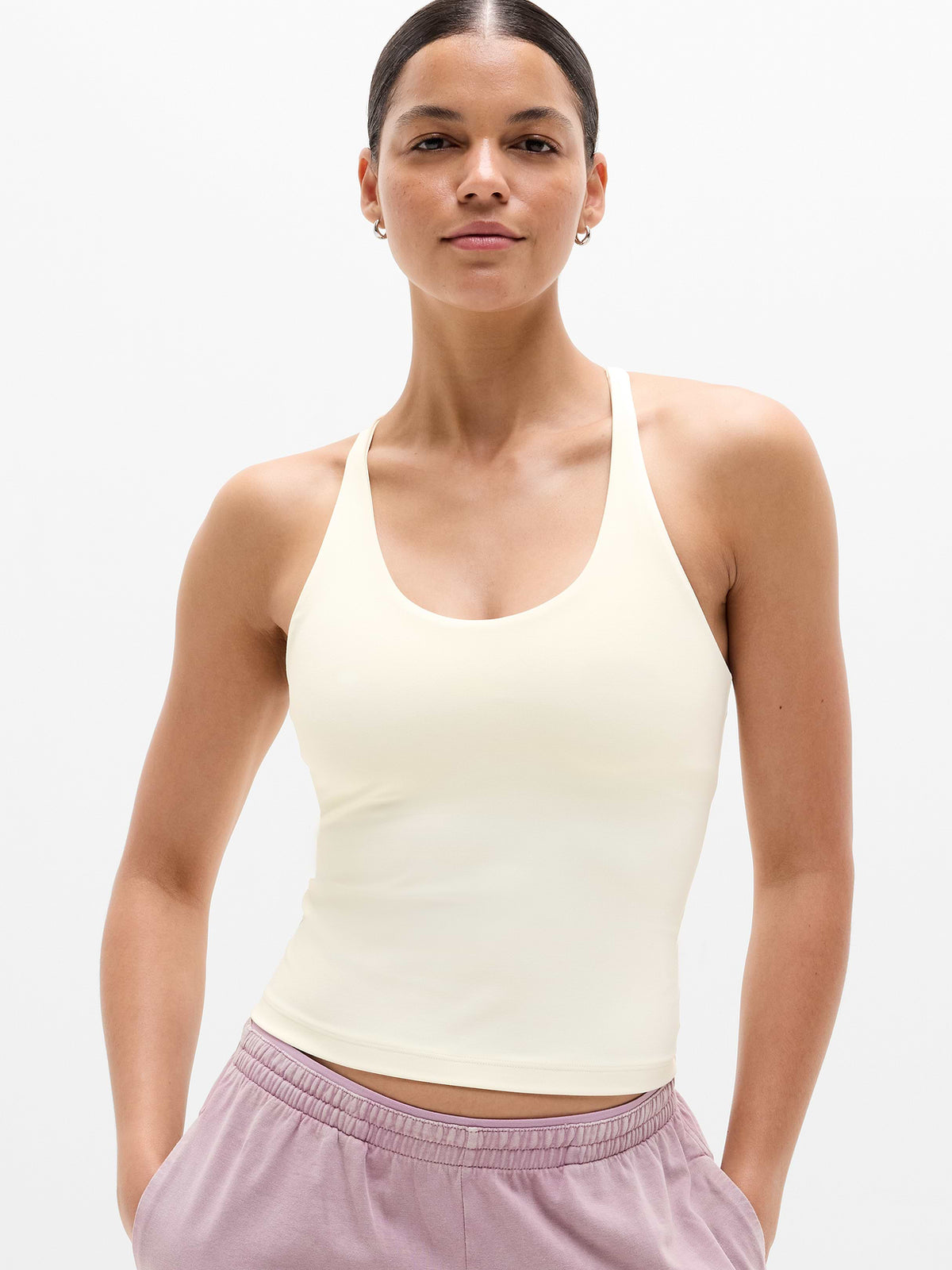 Transcend Crossback Built-In Bra Tank - Pearl