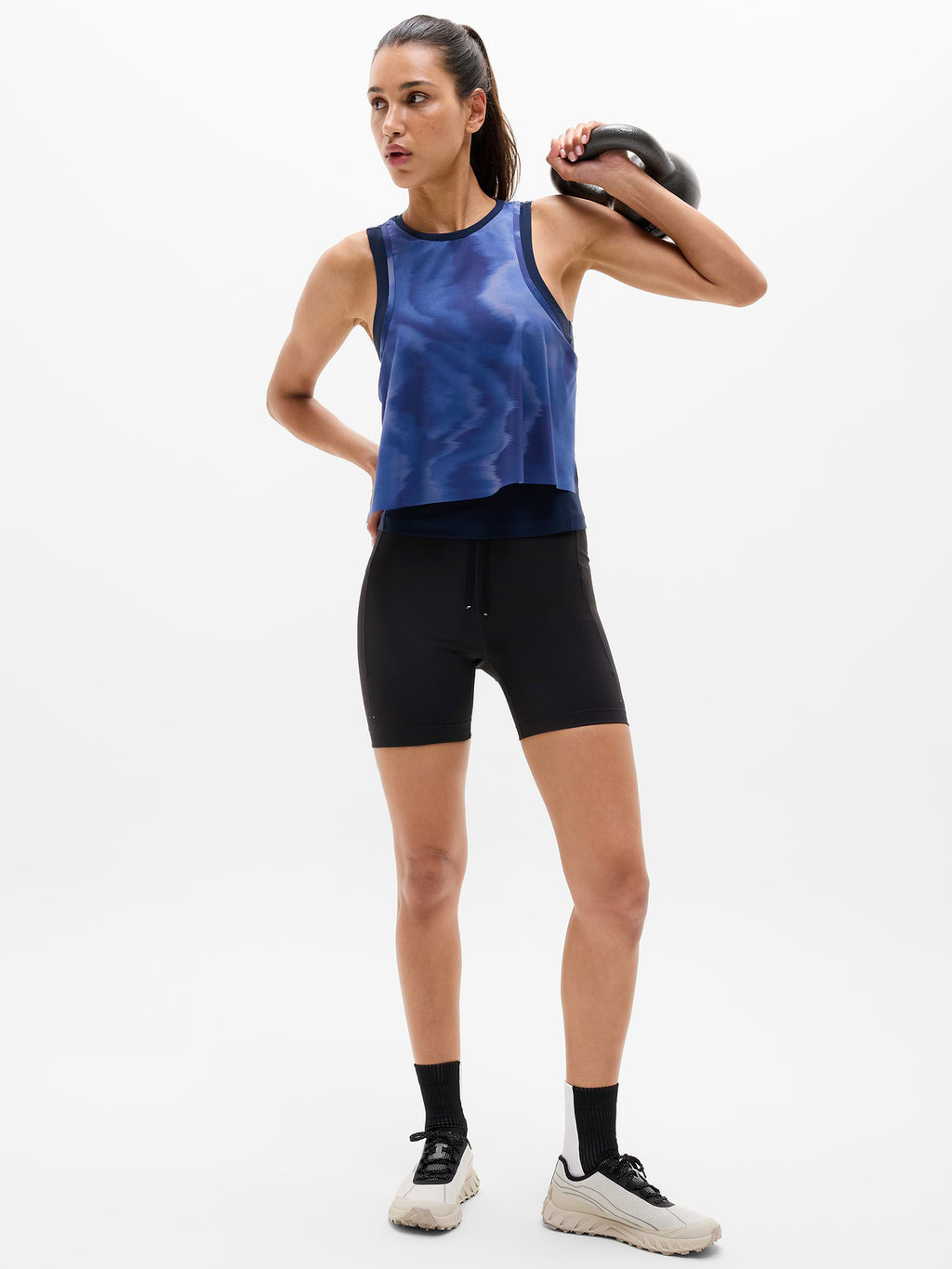 Endurance Built-In Bra Tank - Motion Abstract Navy