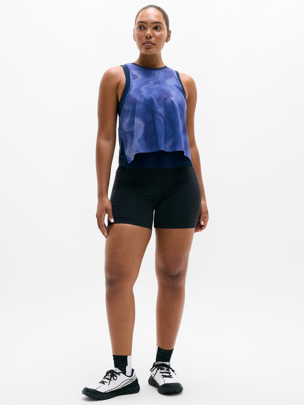 Endurance Built-In Bra Tank - Motion Abstract Navy